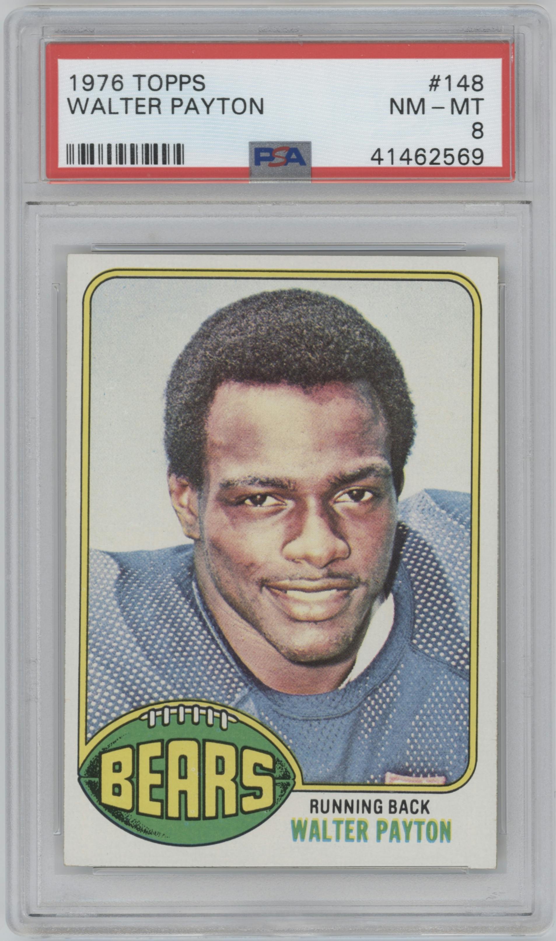 Walter Payton  from the 1976 Topps set graded by PSA and given an overall grade of 8.