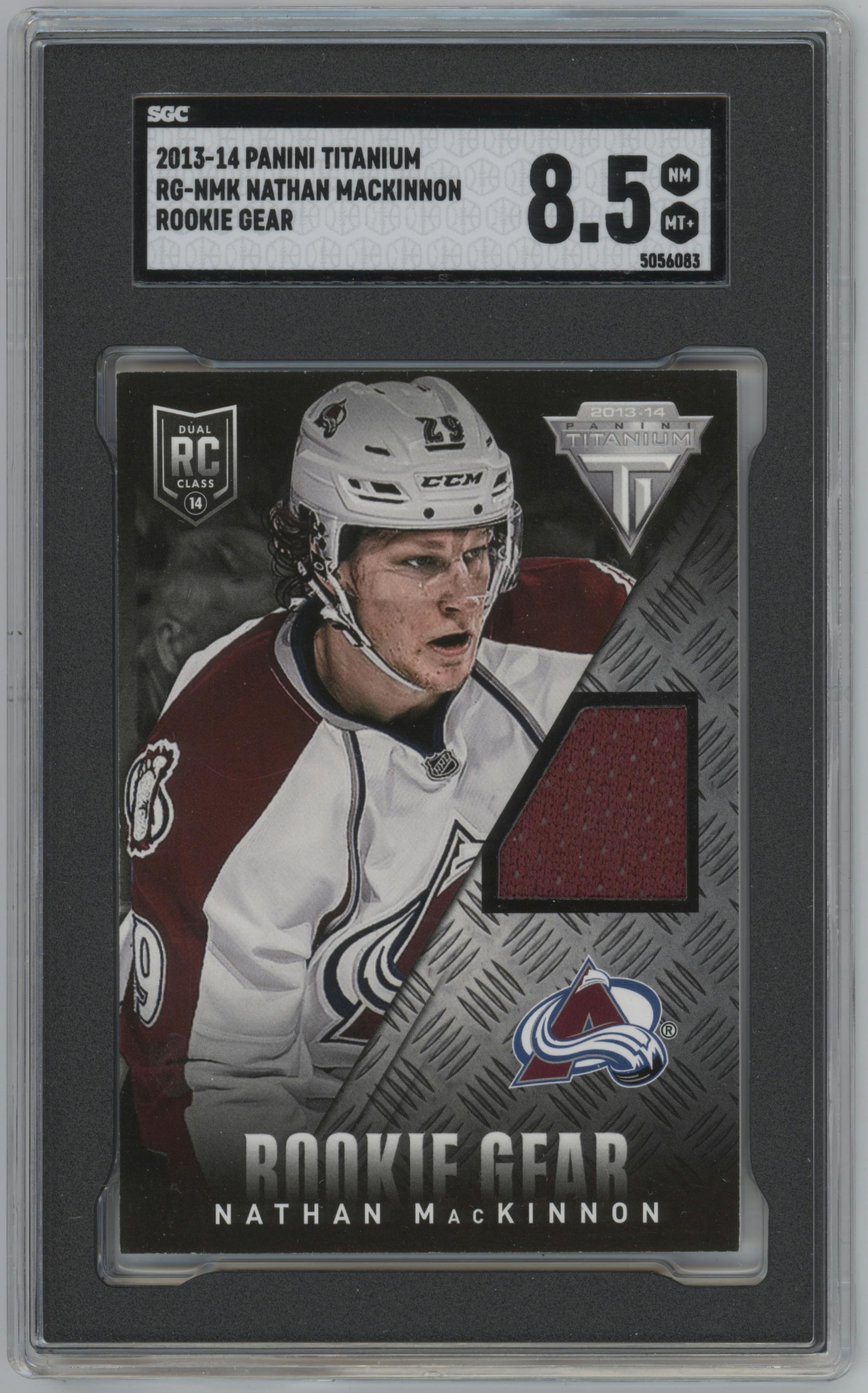 Nathan MacKinnon from the 2013-14 Panini Rookie Anthology set graded by SGC and given an overall grade of 8.5.