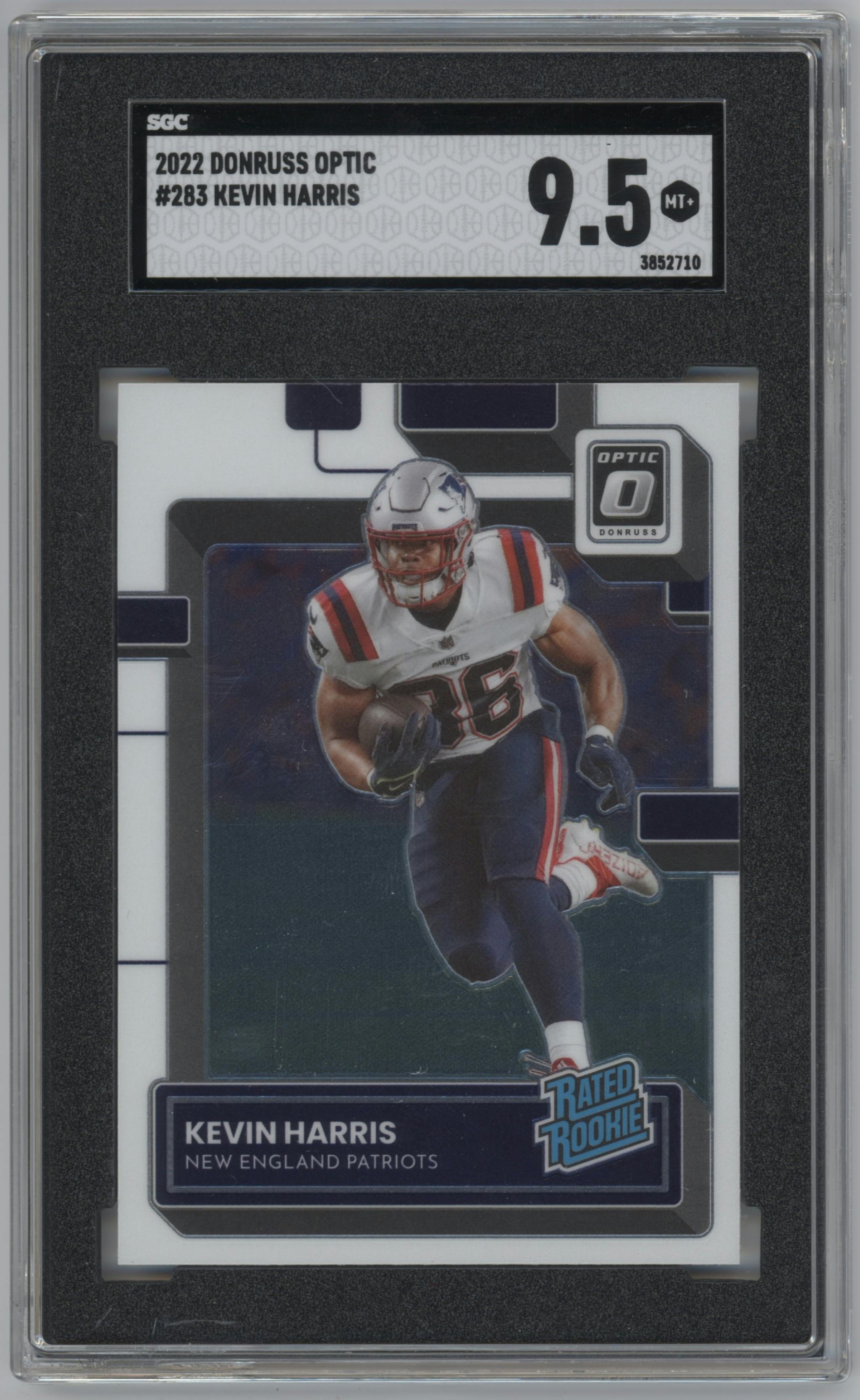 Kevin Harris from the 2022 Panini Donruss Optic set graded by SGC and given an overall grade of 9.5.