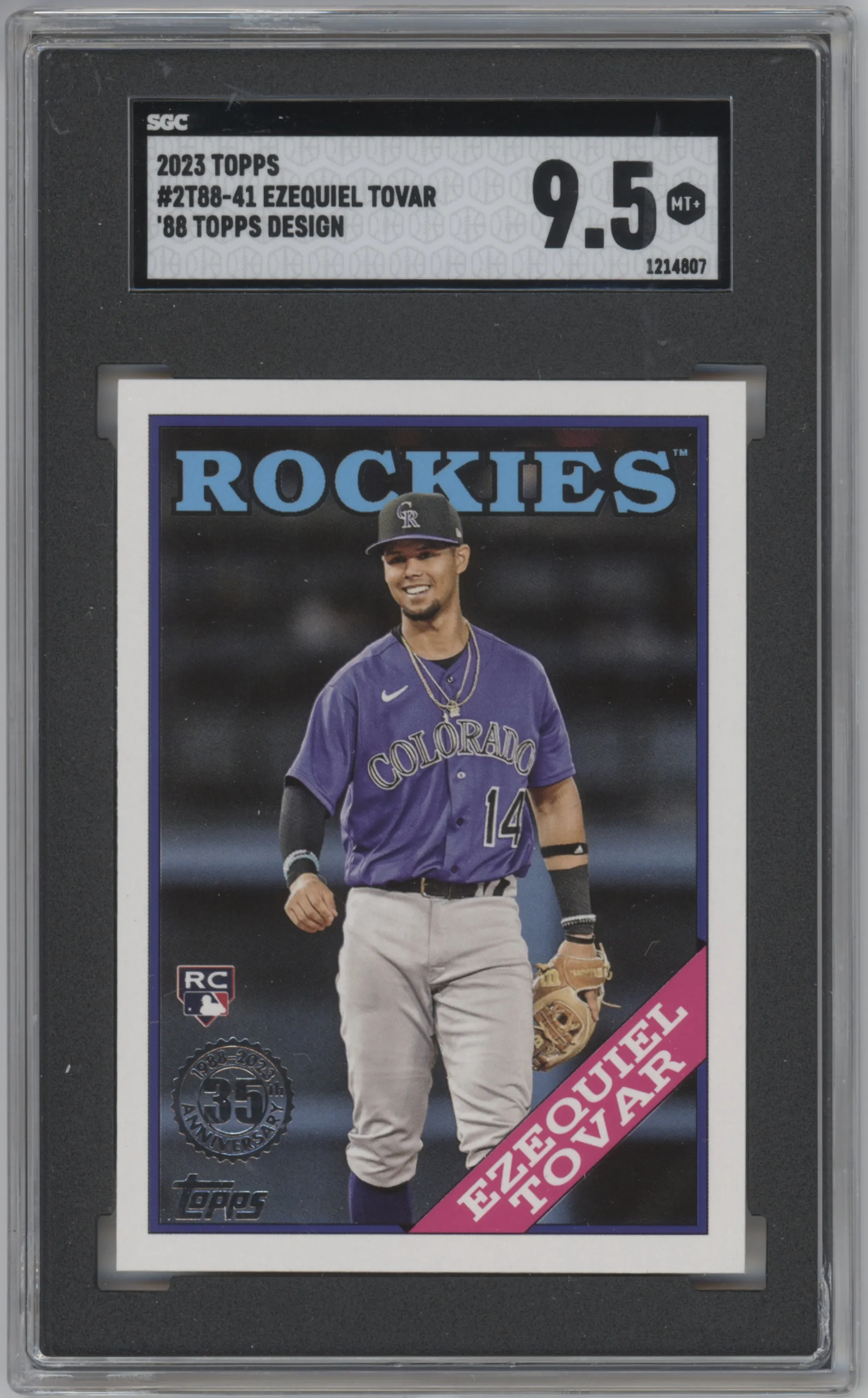 Ezequiel Tovar from the 2023 Topps Series 2 set graded by SGC and given an overall grade of 9.5.