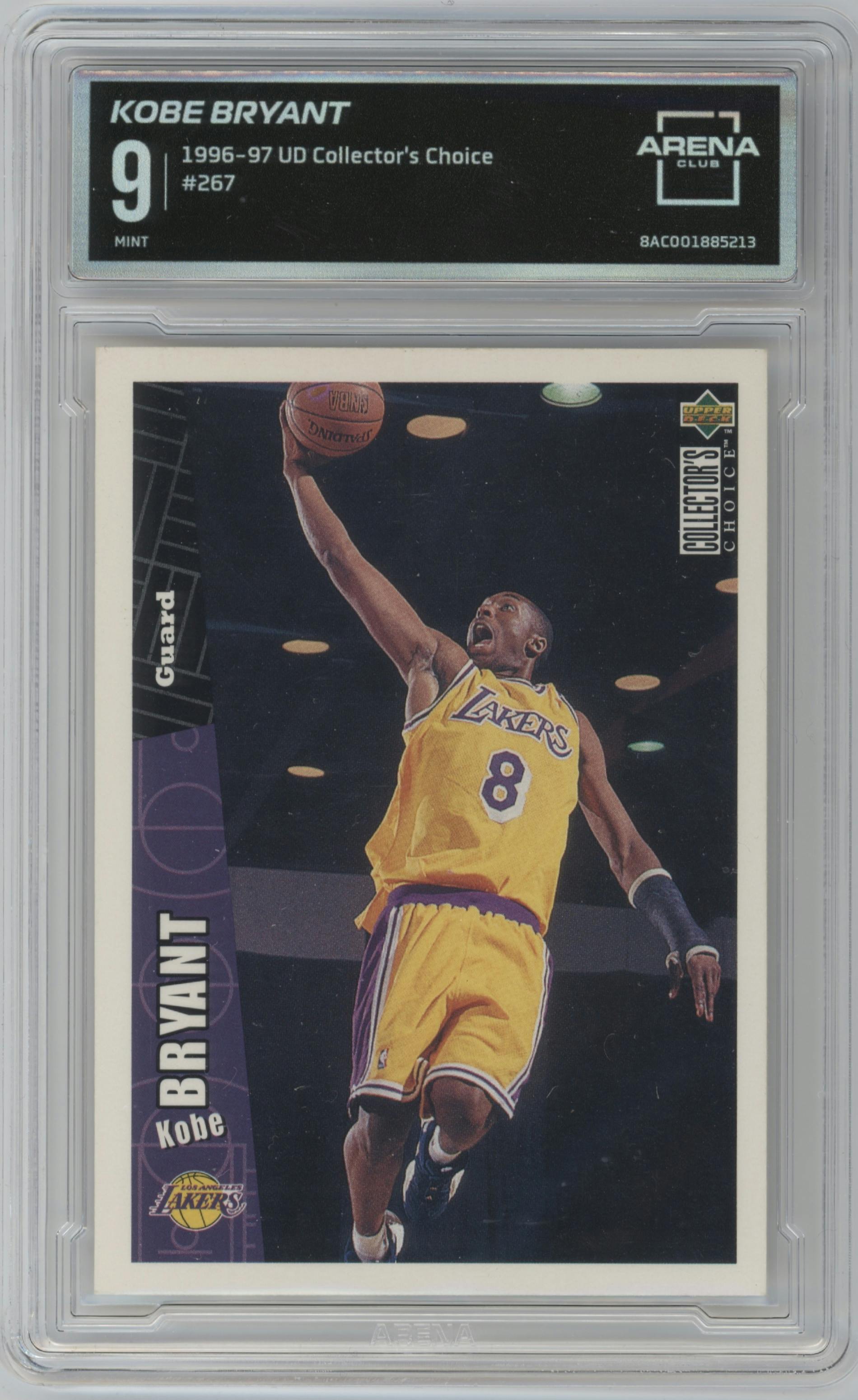 Kobe Bryant from the 1996-97 Upper Deck Collector's Choice set graded by Arena Club and given an overall grade of 9.