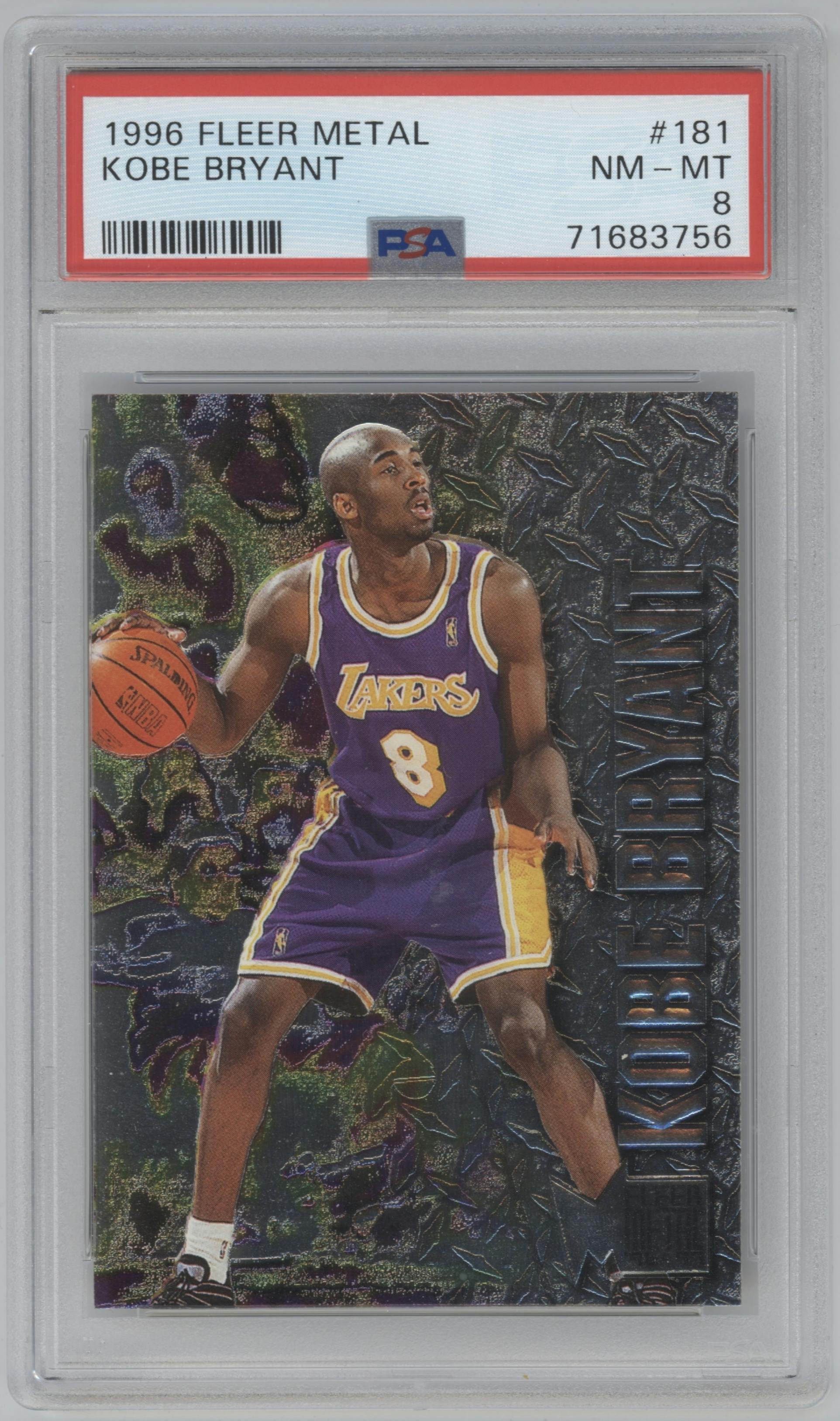 Kobe Bryant from the 1996-97 Fleer Metal  set graded by PSA and given an overall grade of 8.