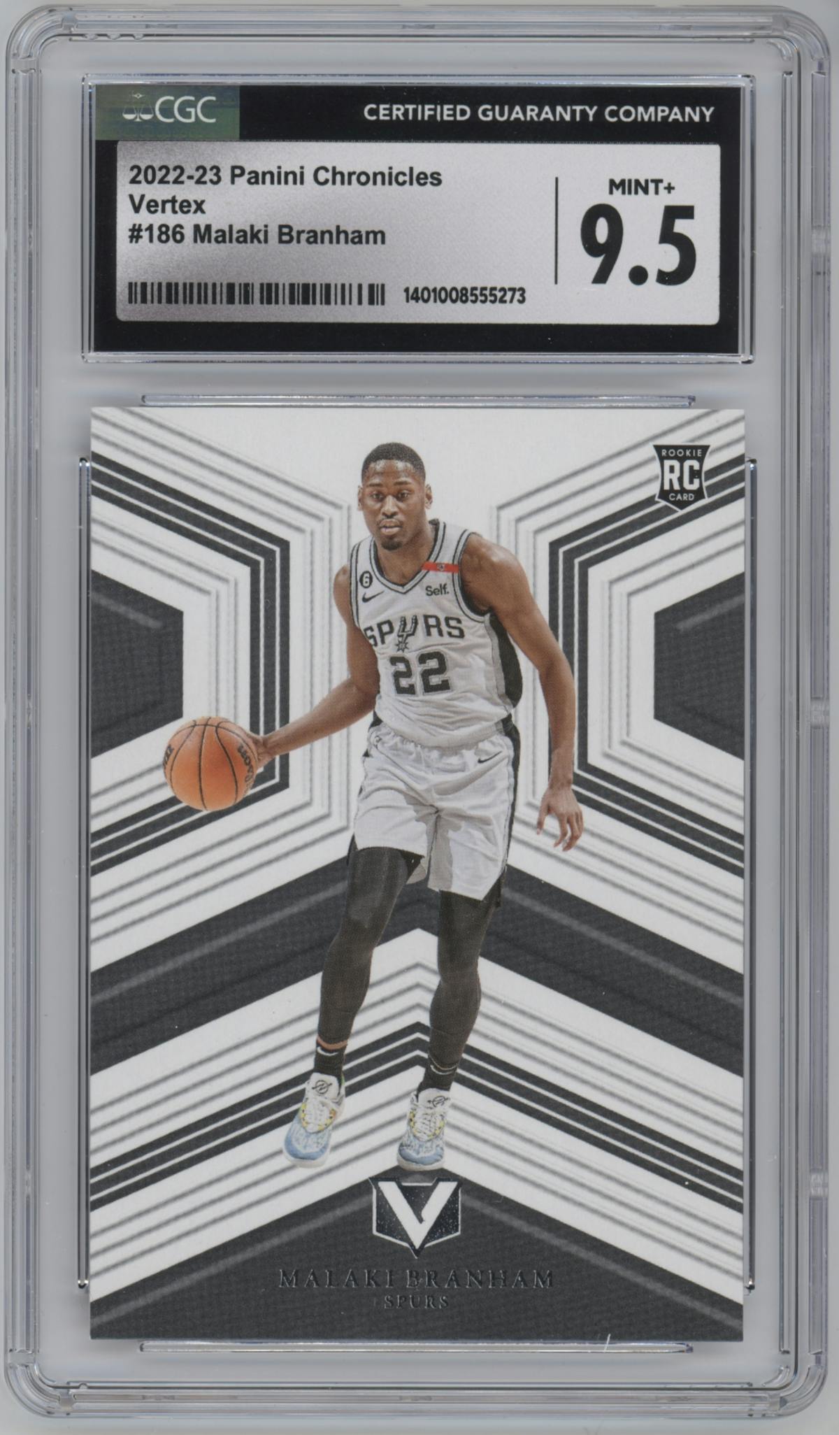 Malaki Branham from the 2022-23 Panini Chronicles  set graded by CSG and given an overall grade of 9.5.