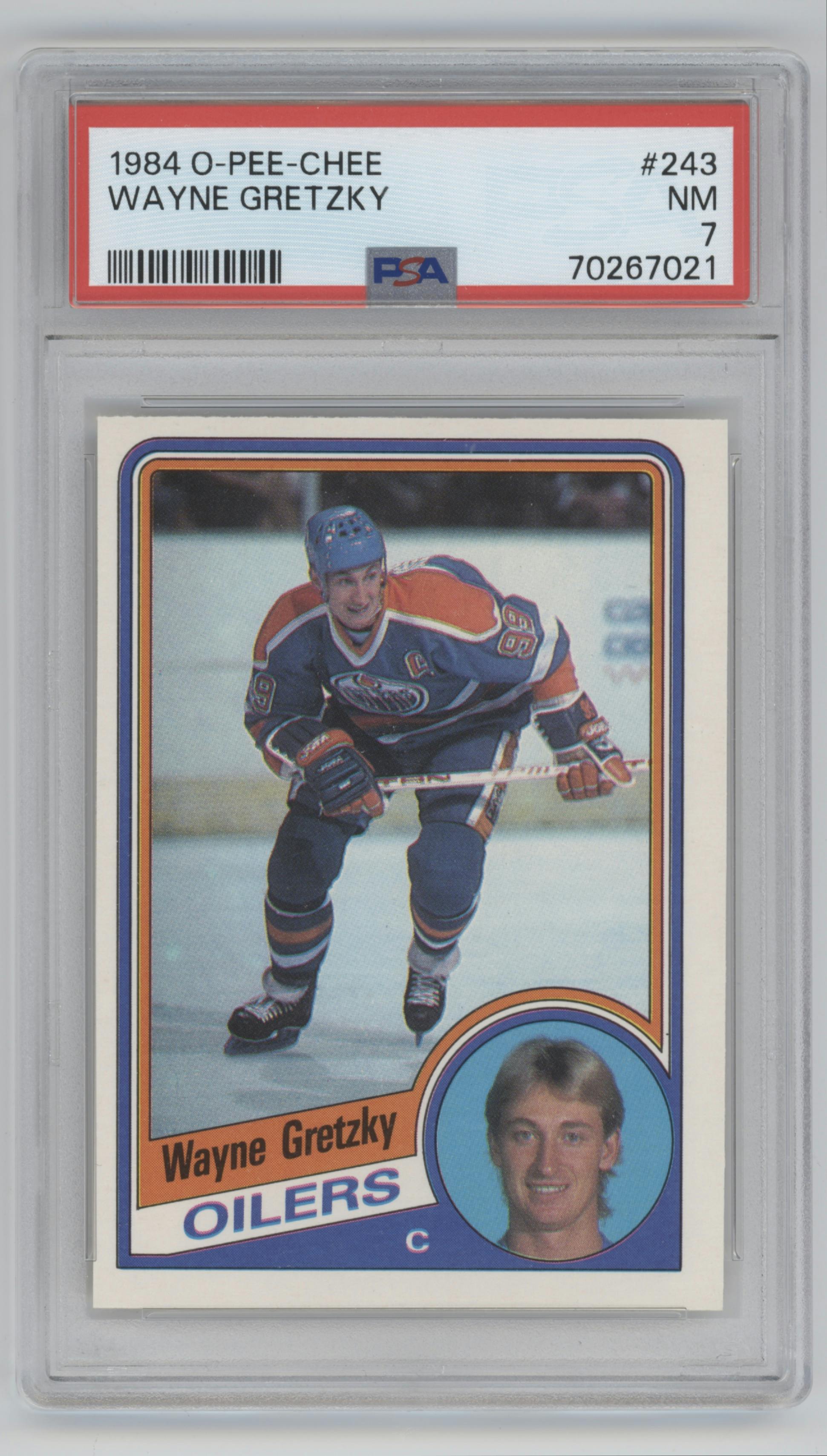 Wayne Gretzky from the 1984-85 O-Pee-Chee set graded by PSA and given an overall grade of 7.