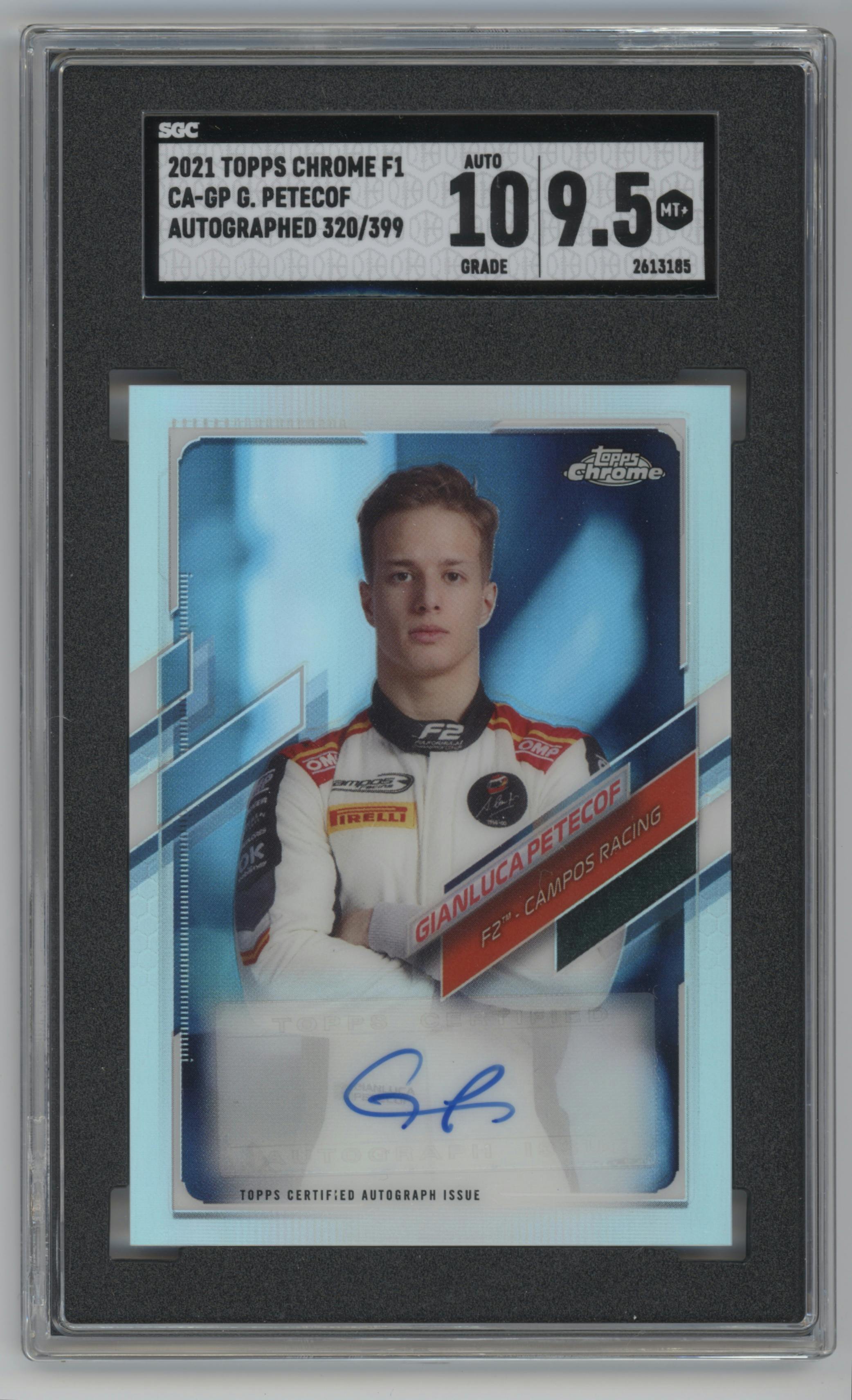 Gianluca Petecof from the 2021 Topps Chrome F1  set graded by SGC and given an overall grade of 9.5.