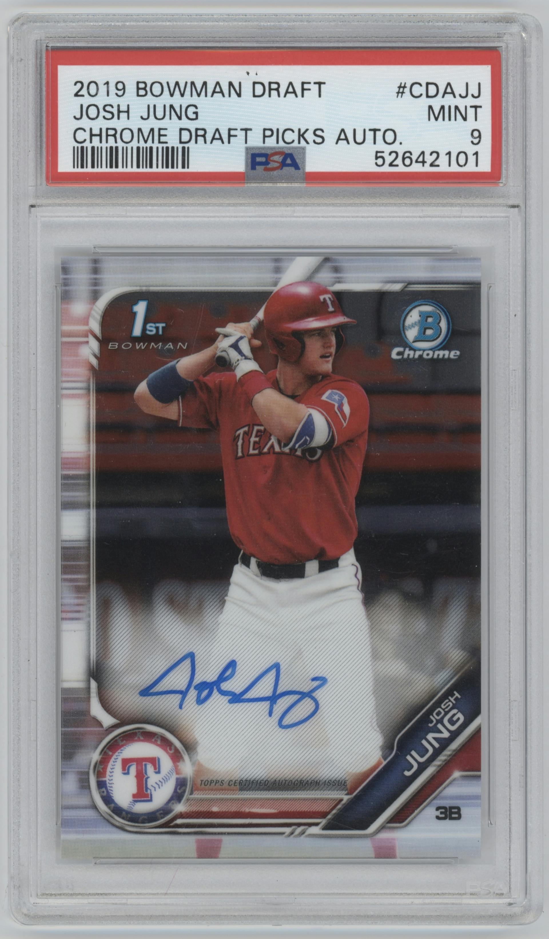 Josh Jung from the 2019 Bowman Draft set graded by PSA and given an overall grade of 9.