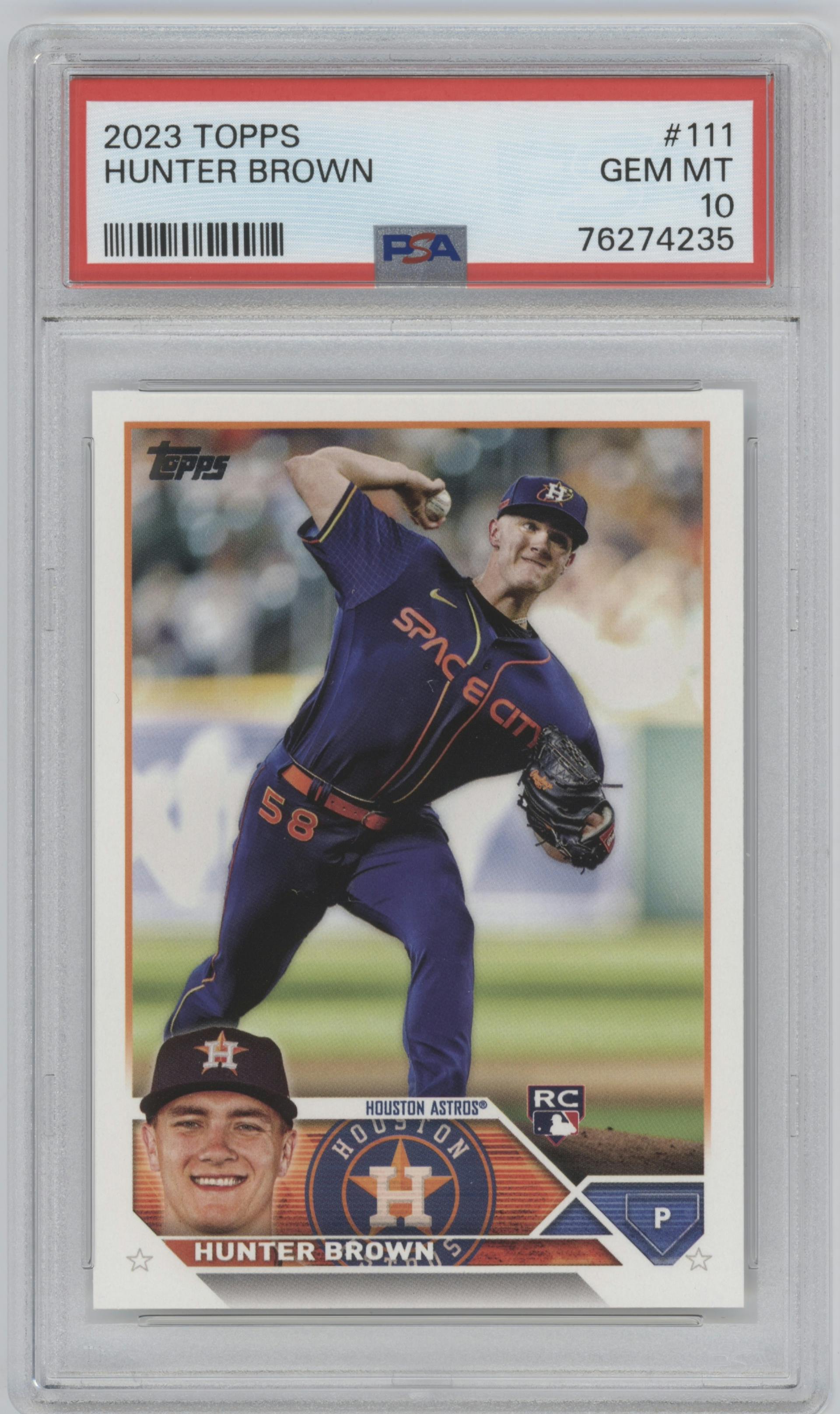 Hunter Brown from the 2023 Topps  set graded by PSA and given an overall grade of 10.