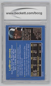 LeBron James  from the 2003 Sports Illustrated for Kids set graded by Beckett and given an overall grade of 9.