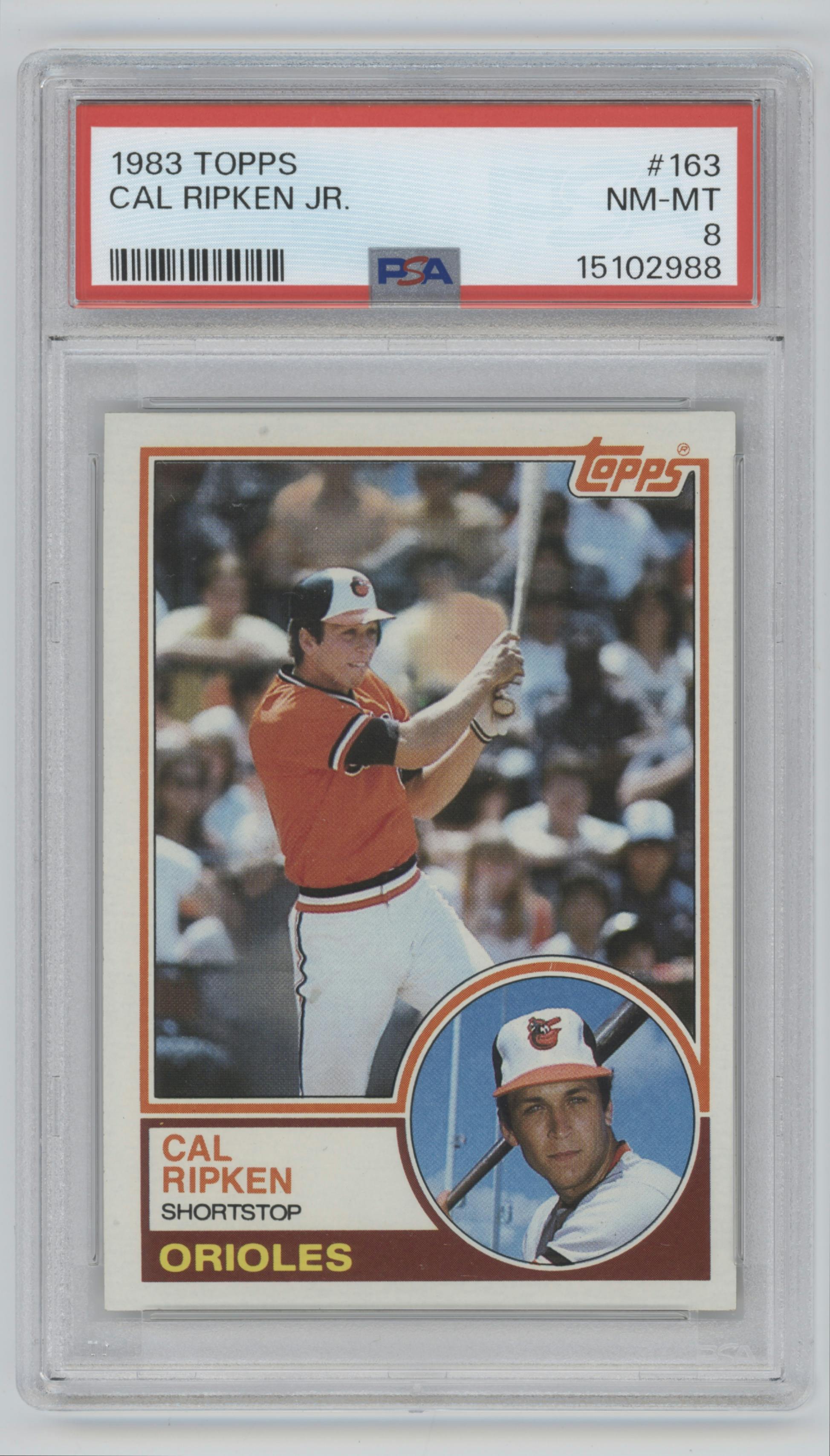 Cal Ripken  from the 1983 Topps set graded by PSA and given an overall grade of 8.
