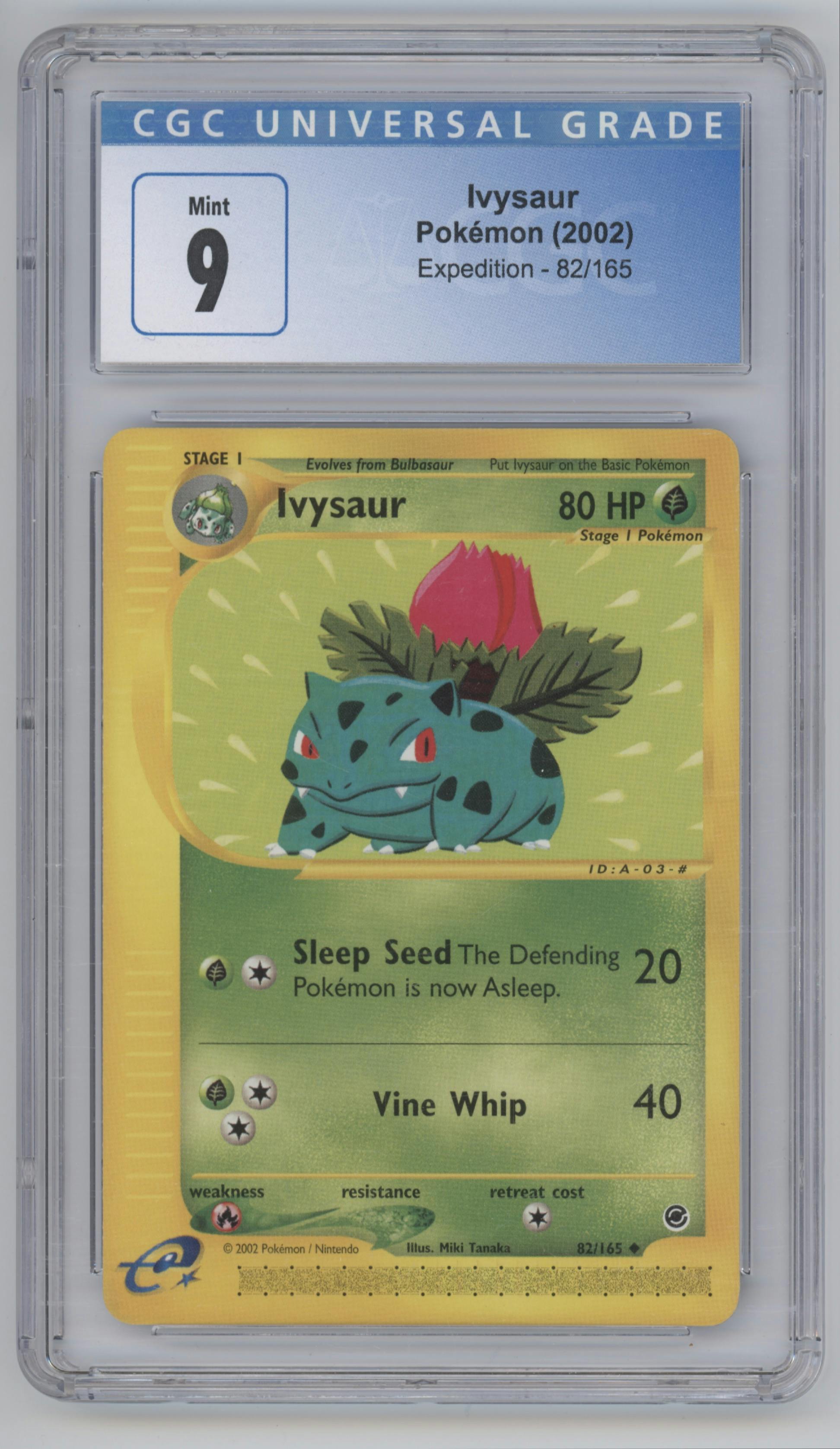 Ivysaur from the 2002 Pokemon E-CARD set graded by CSG and given an overall grade of 9.