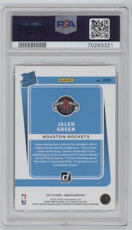 Jalen Green from the 2021-22 Panini Donruss set featuring a Orange Holo Laser parallel graded by PSA and given an overall grade of 10.