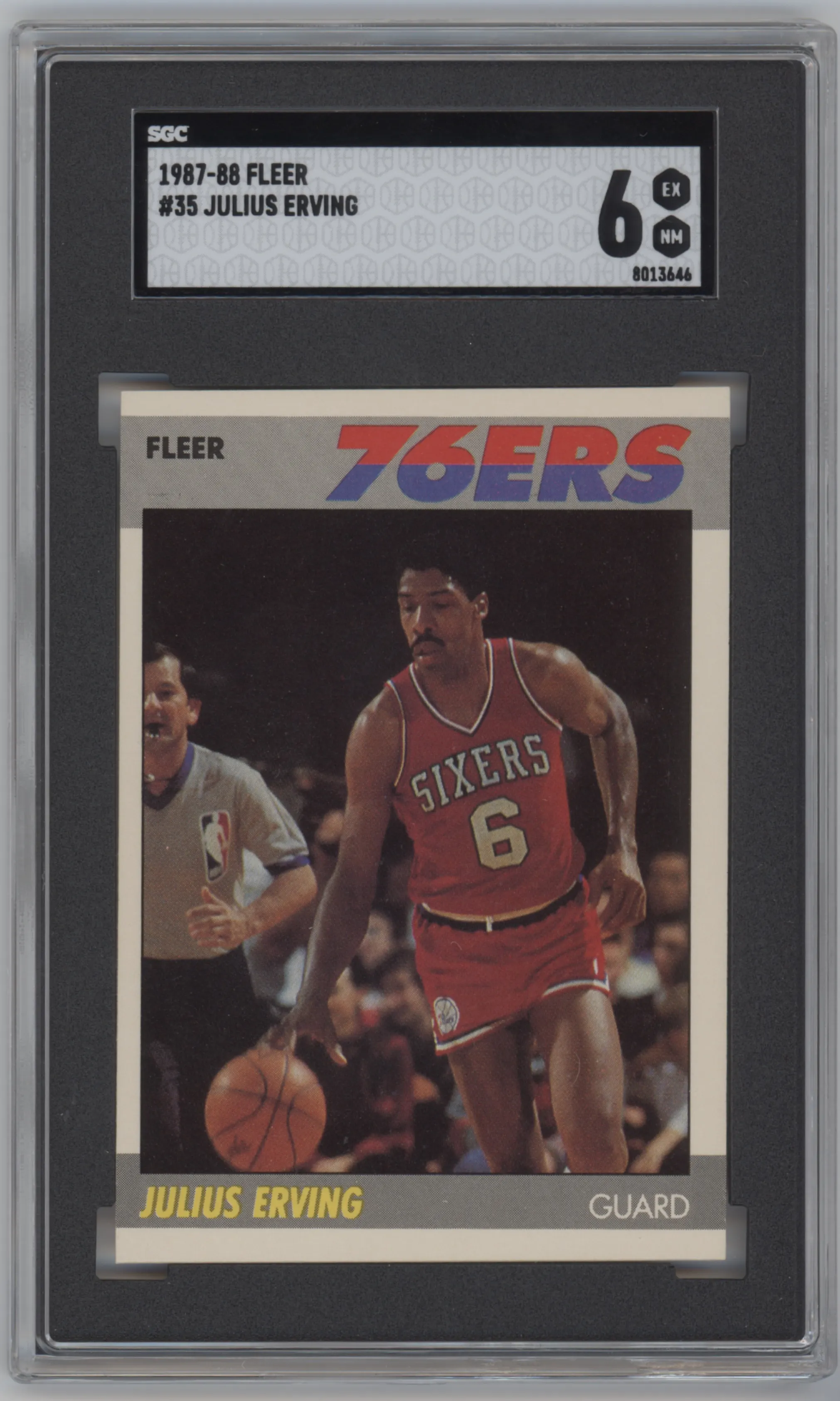 Julius Erving from the 1987-88 Fleer Basketball set graded by SGC and given an overall grade of 6.