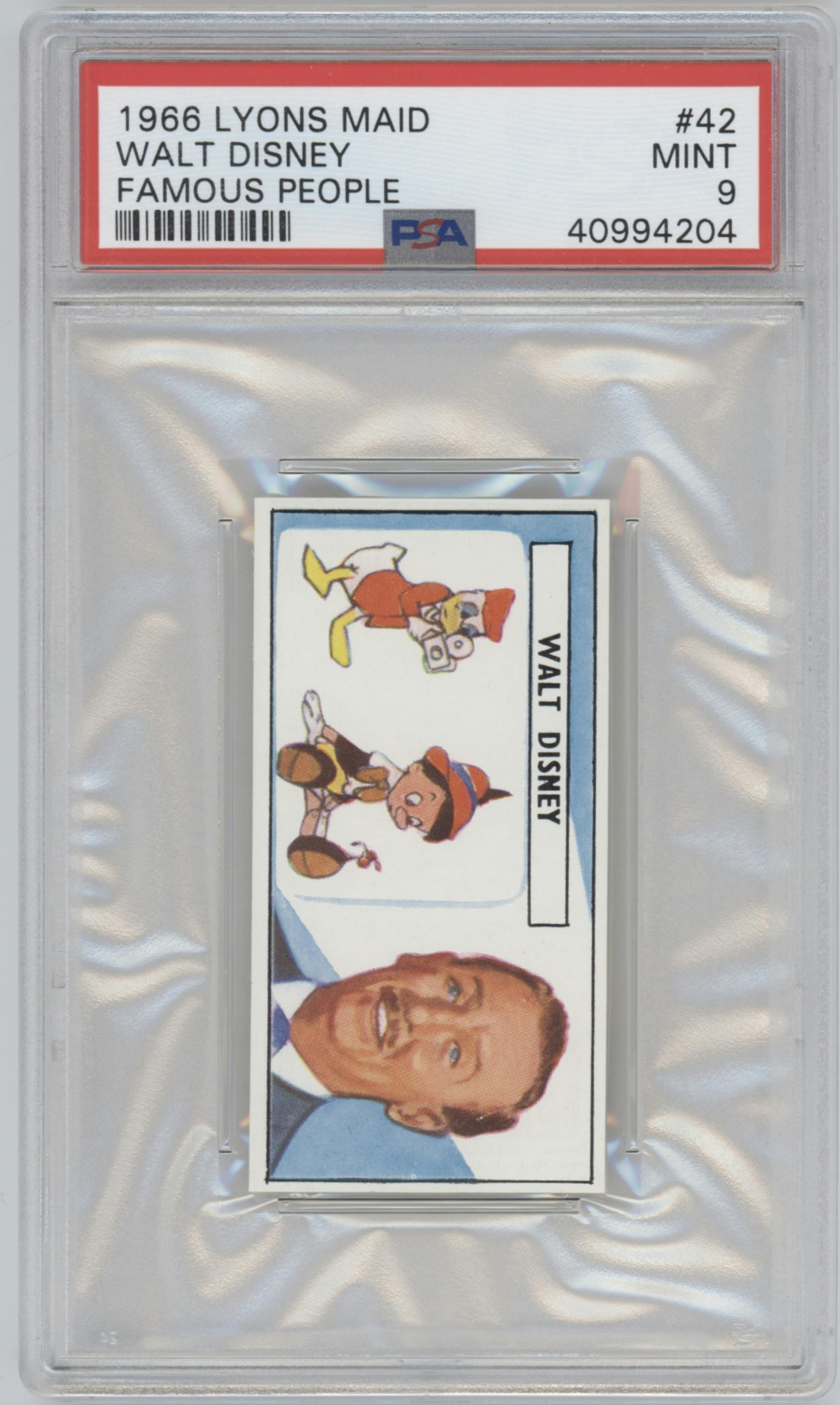 Walt Disney from the 1966 Lyons Maid Famous People set graded by PSA and given an overall grade of 9.