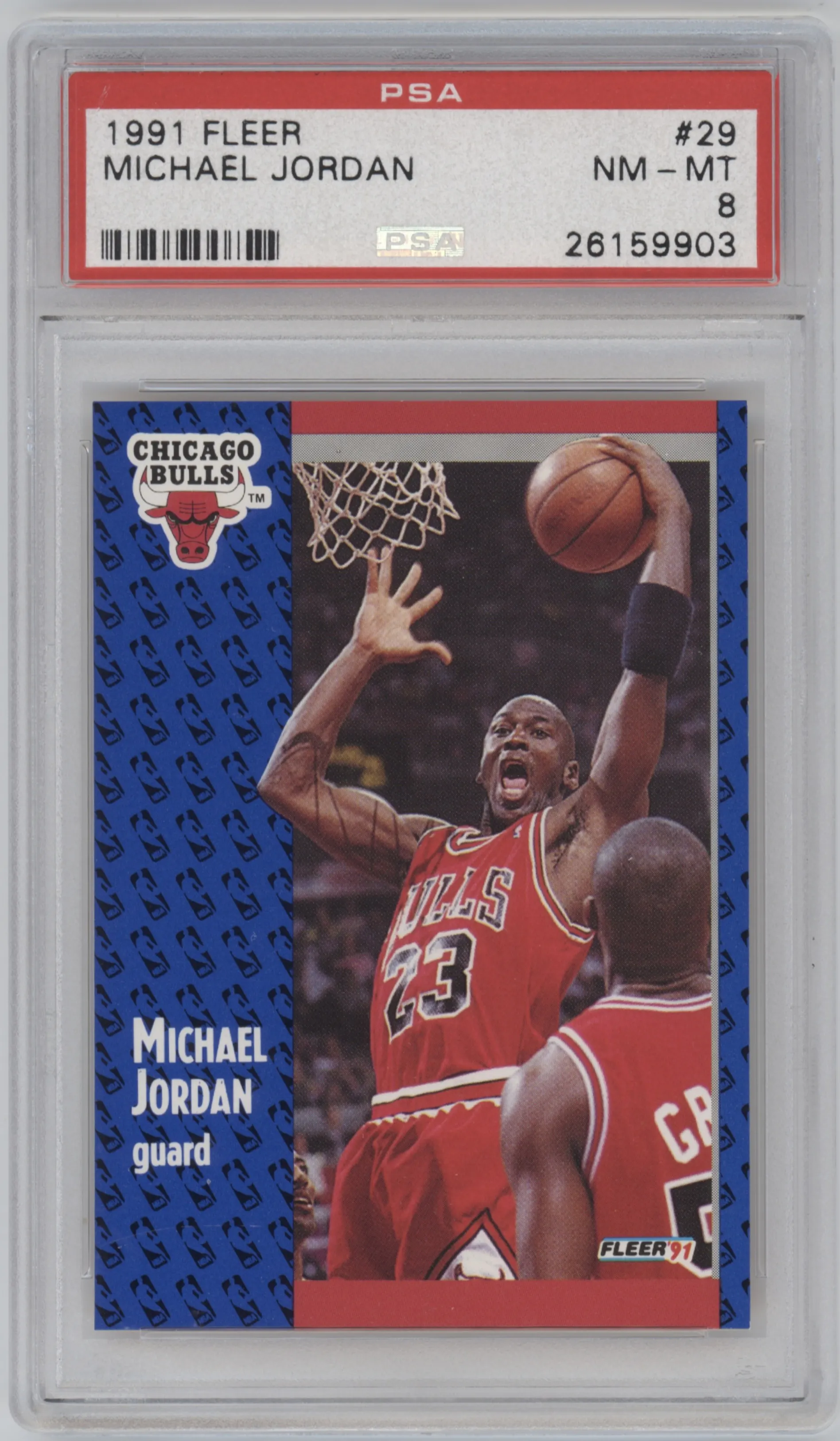 Michael Jordan from the 1991-92 Fleer set graded by PSA and given an overall grade of 8.