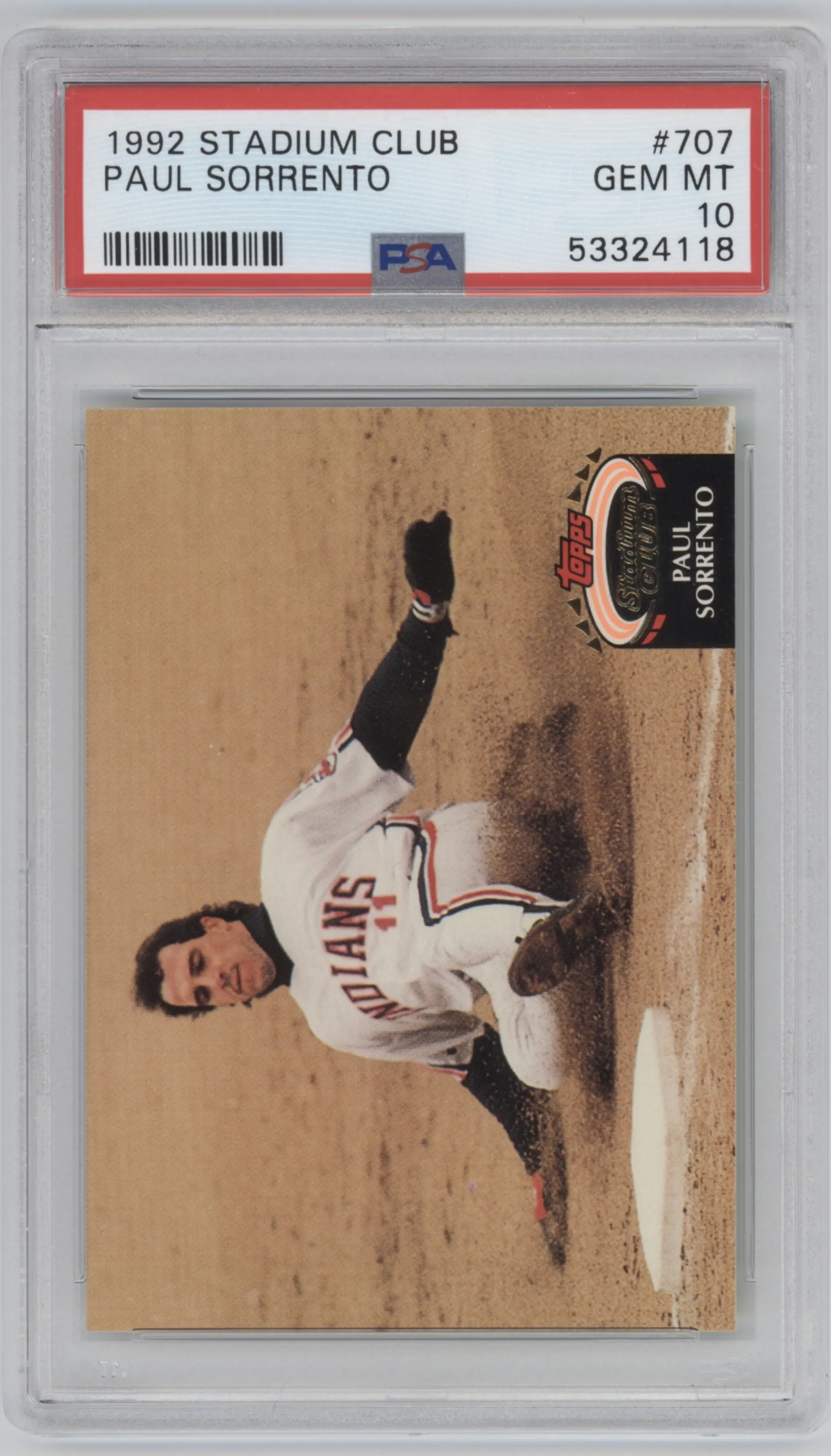 Paul Sorento from the 1992 Topps Stadium Club set graded by PSA and given an overall grade of 10.