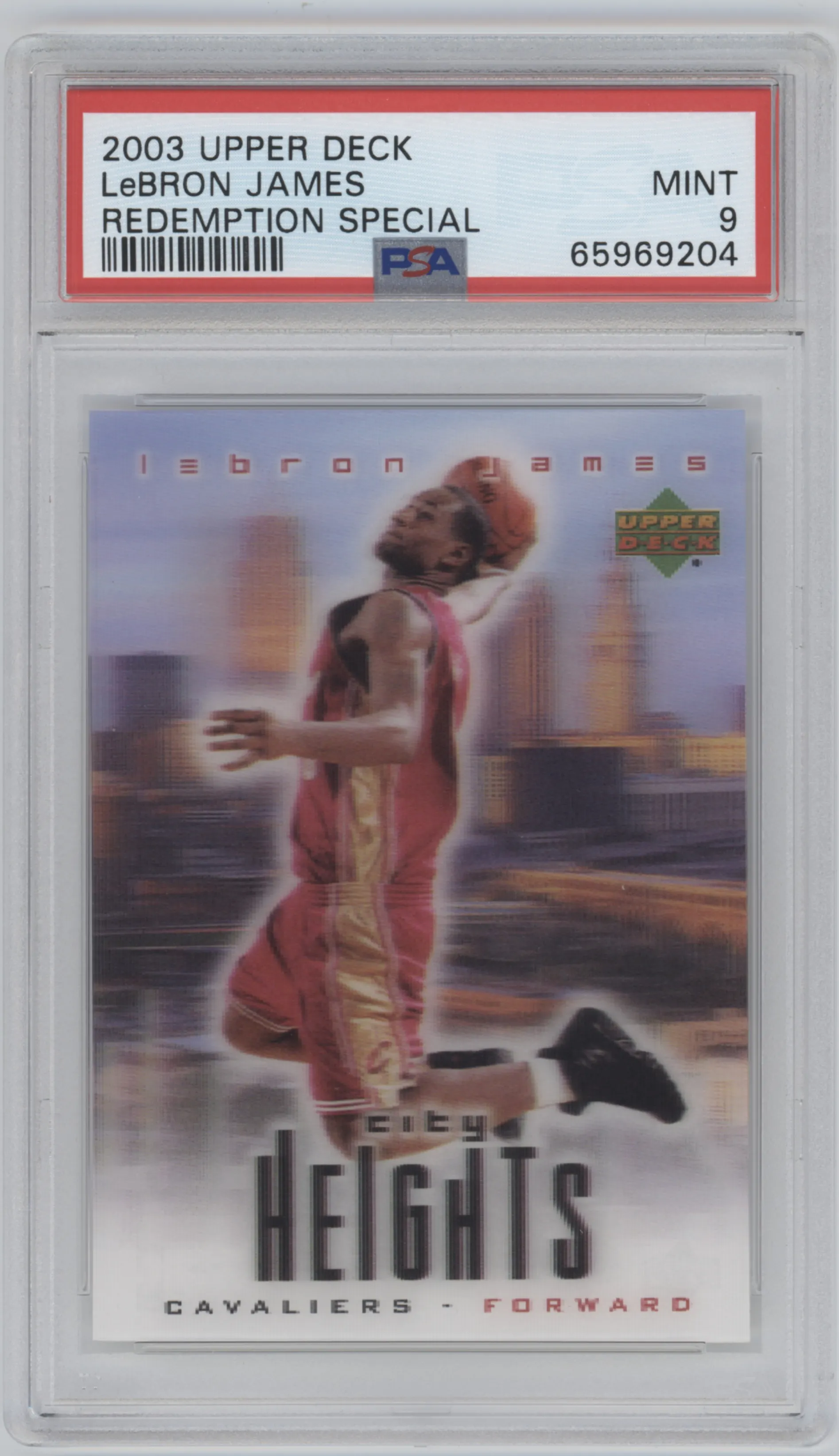 LeBron James from the 2003-04 Upper Deck set graded by PSA and given an overall grade of 9.