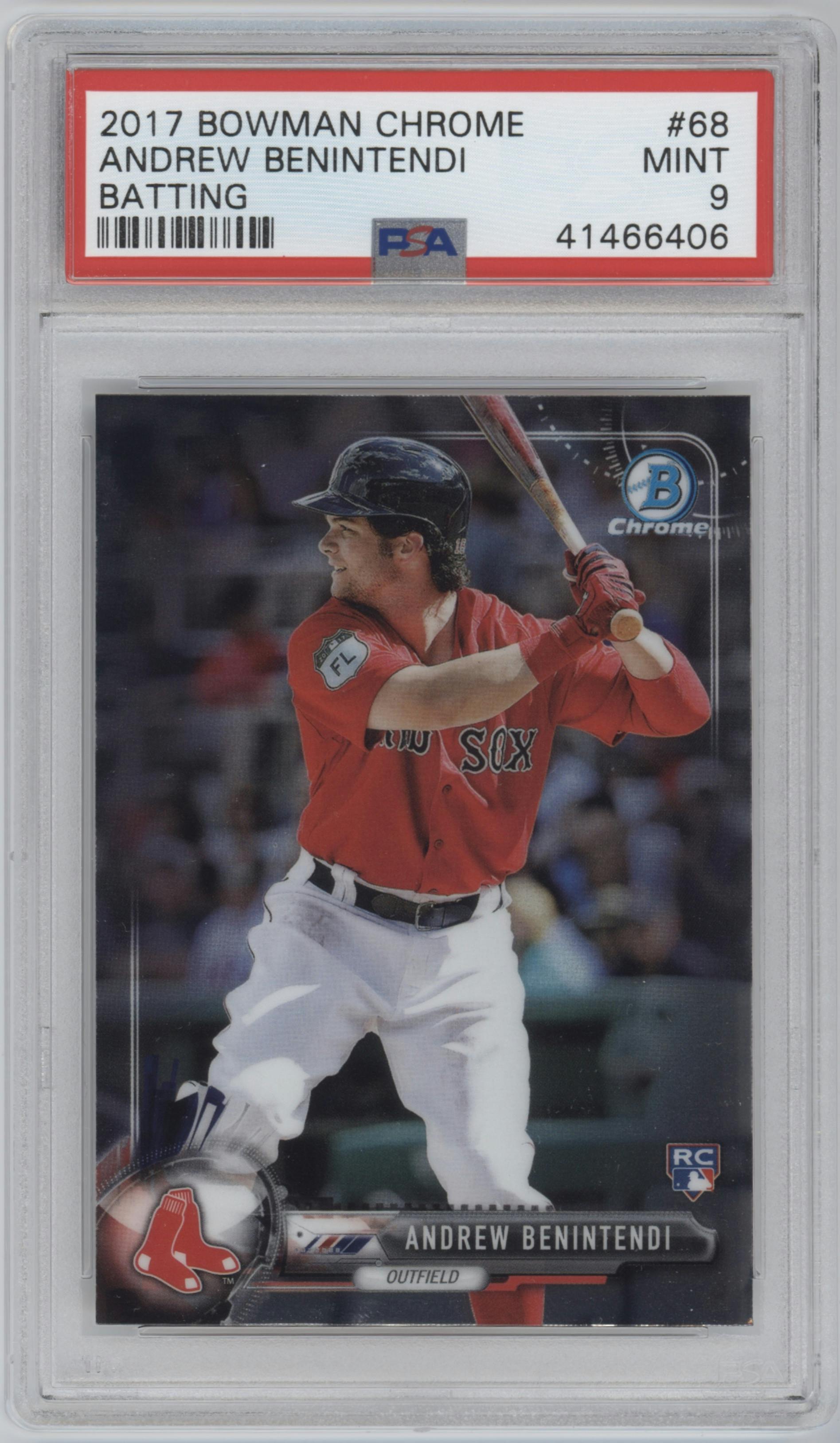 Andrew Benintendi from the 2017 Bowman Chrome set graded by PSA and given an overall grade of 9.