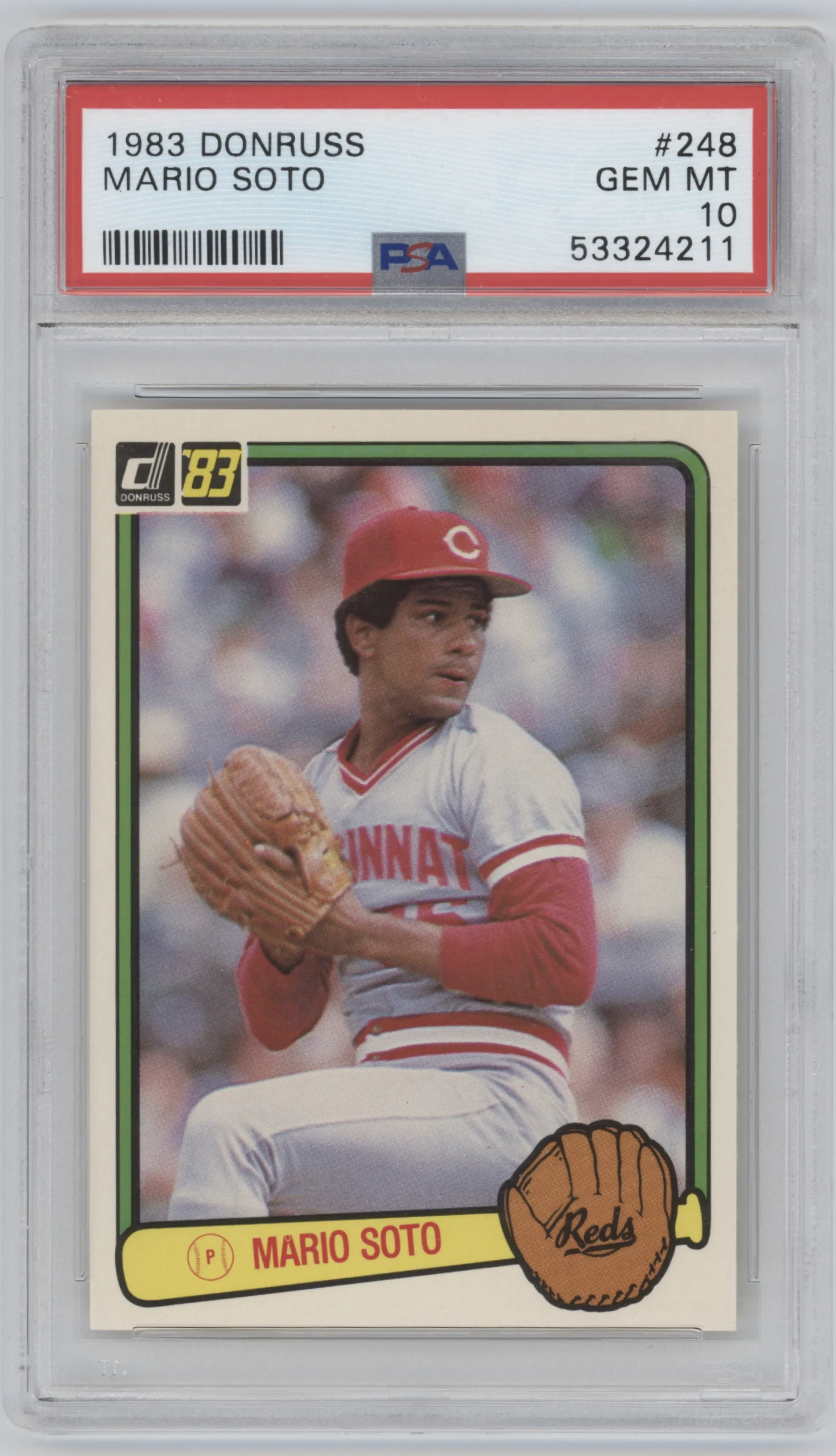 Mario Soto from the 1983 Donruss set graded by PSA and given an overall grade of 10.