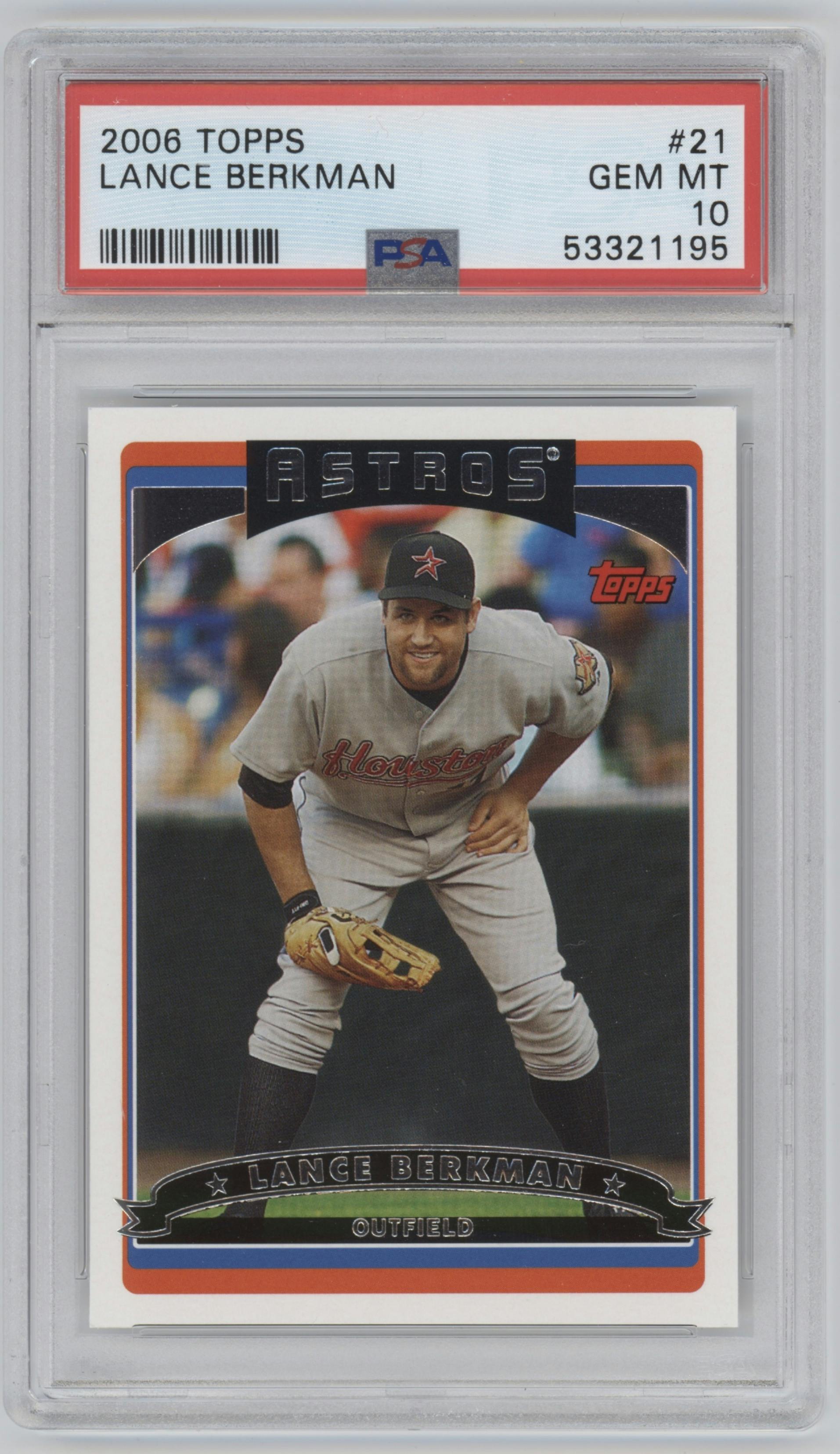Lance Berkman from the 2006 Topps set graded by PSA and given an overall grade of 10.