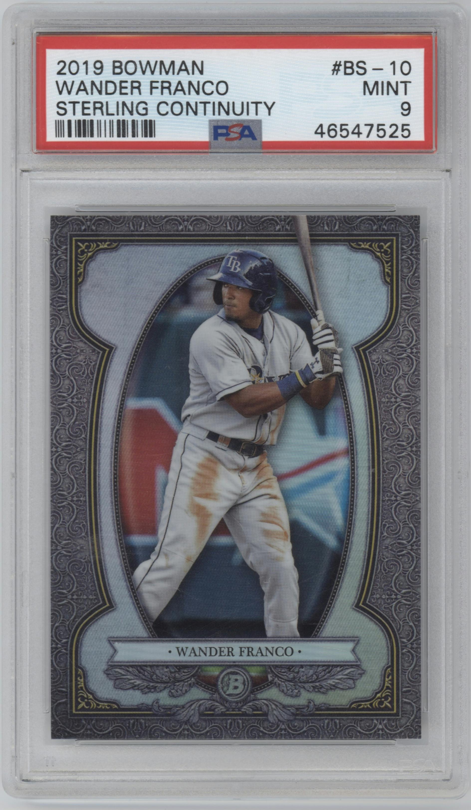 Wander Franco from the 2019 Bowman Sterling set graded by PSA and given an overall grade of 9.