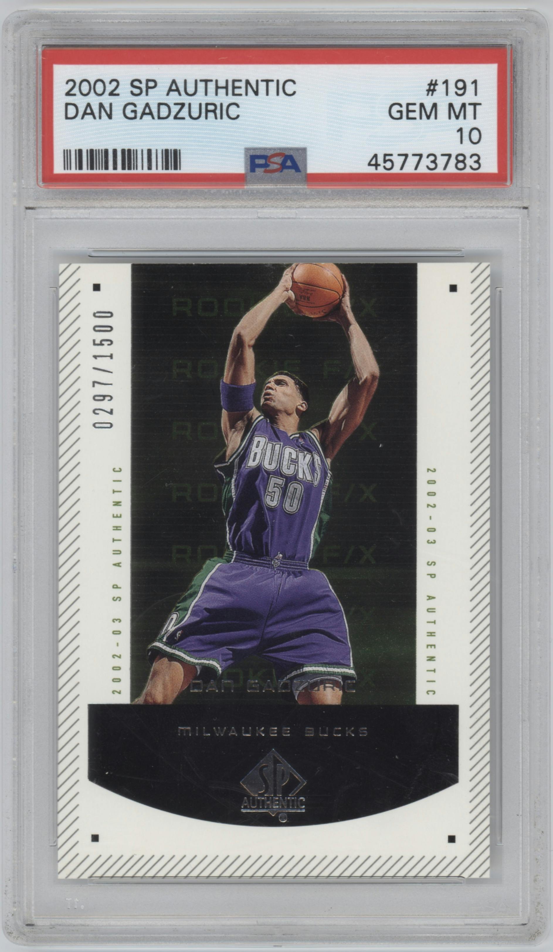 Dan Gadzuric from the 2002-03 UD SP Authentic set graded by PSA and given an overall grade of 10.