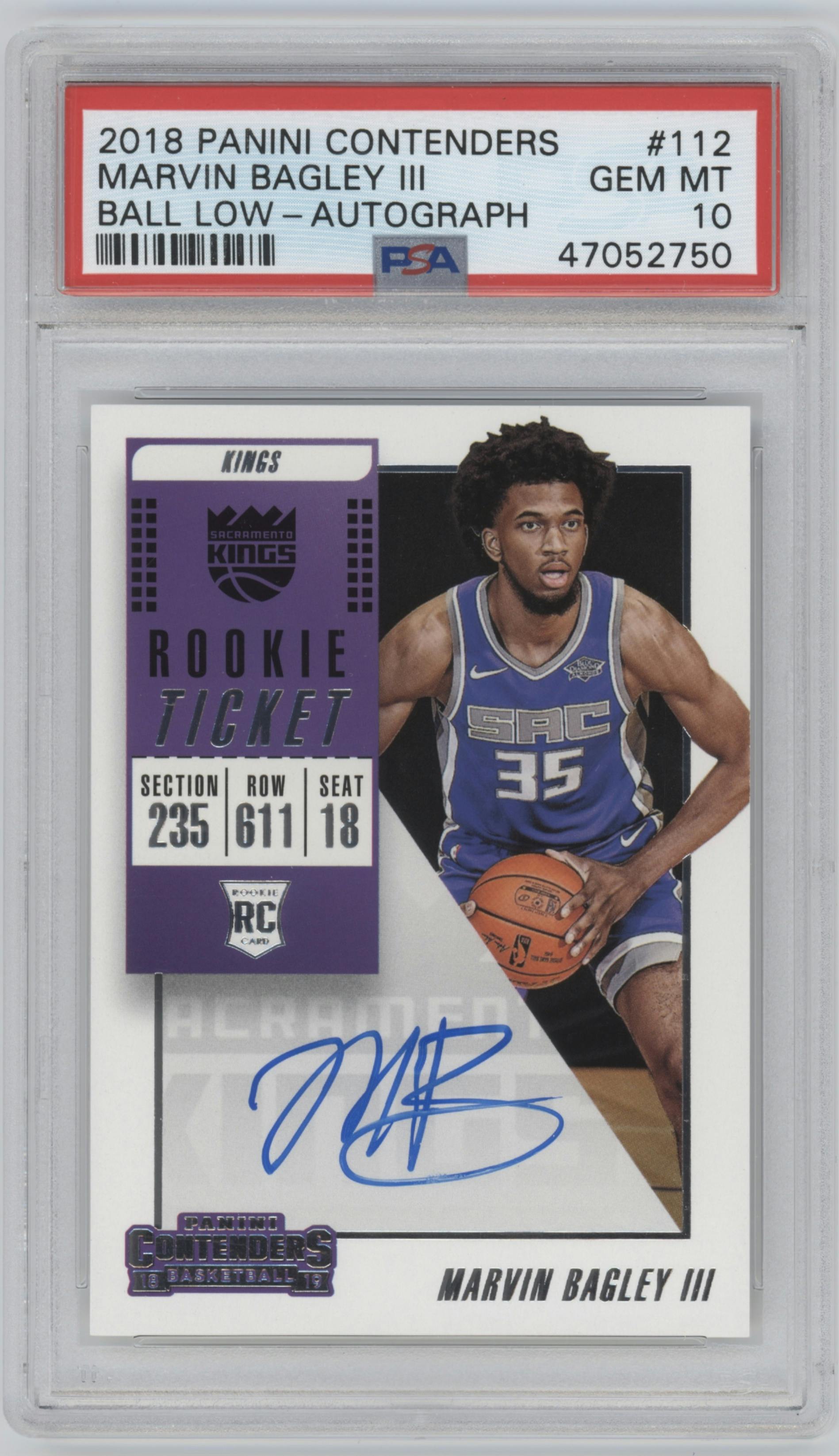 Marvin Bagley III from the 2018-19 Panini Contenders set graded by PSA and given an overall grade of 10.
