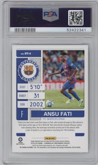 Ansu Fati from the 2019-20 Panini Chronicles set featuring a Red parallel graded by PSA and given an overall grade of 10.