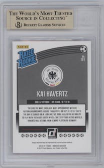 Kai Havertz from the 2018-19 Panini Donruss set featuring a Press Proof Red parallel graded by Beckett and given an overall grade of 9.5.
