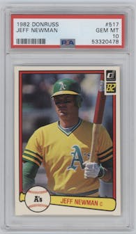 Jeff Newman from the 1982 Donruss set graded by PSA and given an overall grade of 10.