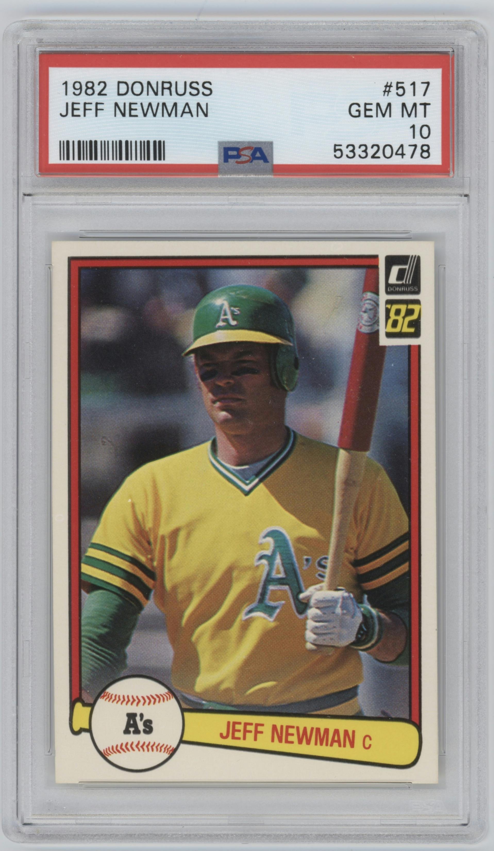 Jeff Newman from the 1982 Donruss set graded by PSA and given an overall grade of 10.