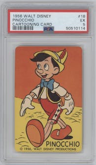 Pinocchio from the 1956 Walt Disney Cartooning Card set graded by PSA and given an overall grade of 5.