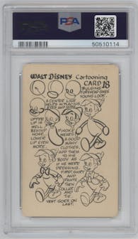 Pinocchio from the 1956 Walt Disney Cartooning Card set graded by PSA and given an overall grade of 5.