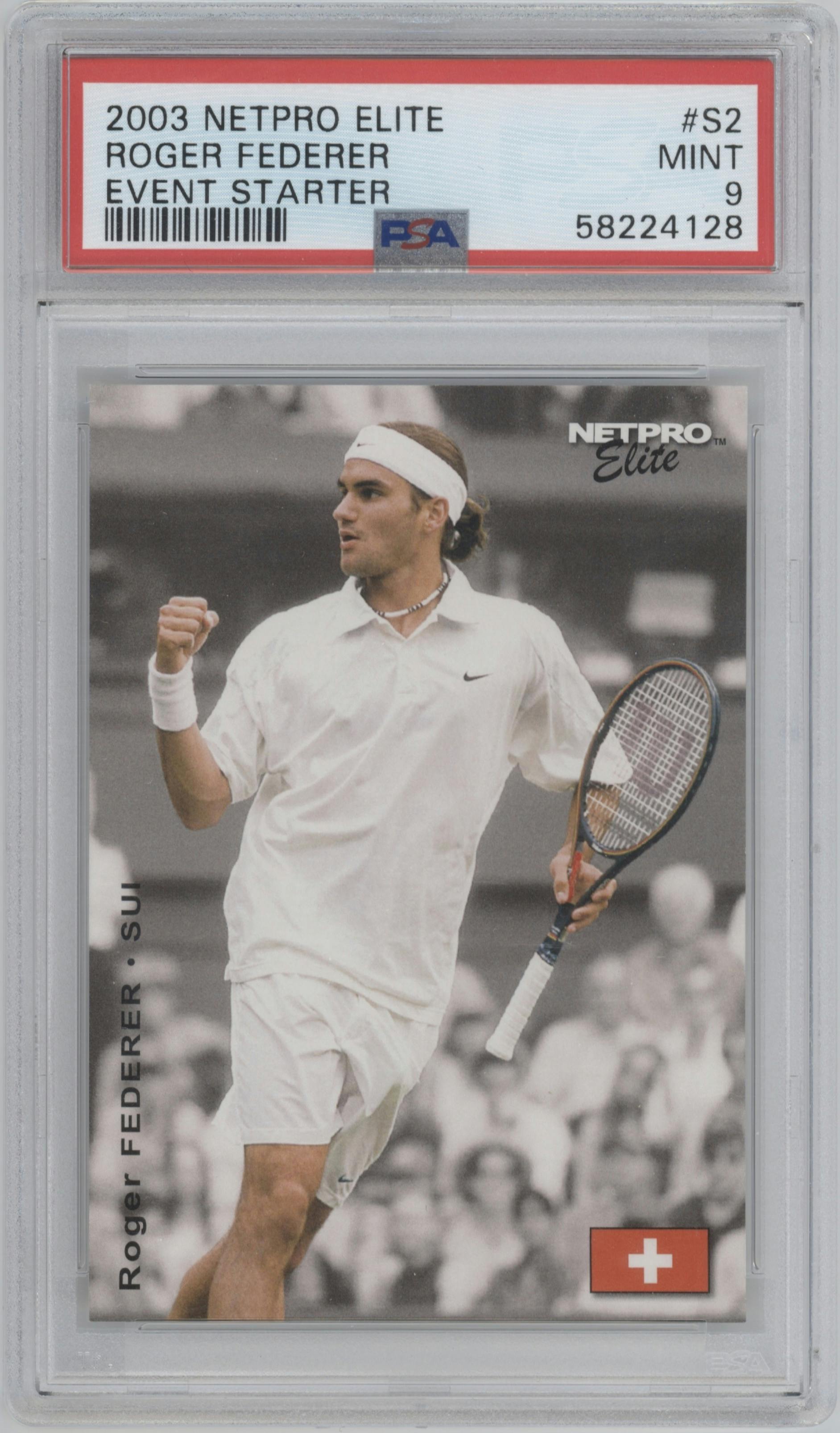 Roger Federer from the 2003 Netpro set graded by PSA and given an overall grade of 9.