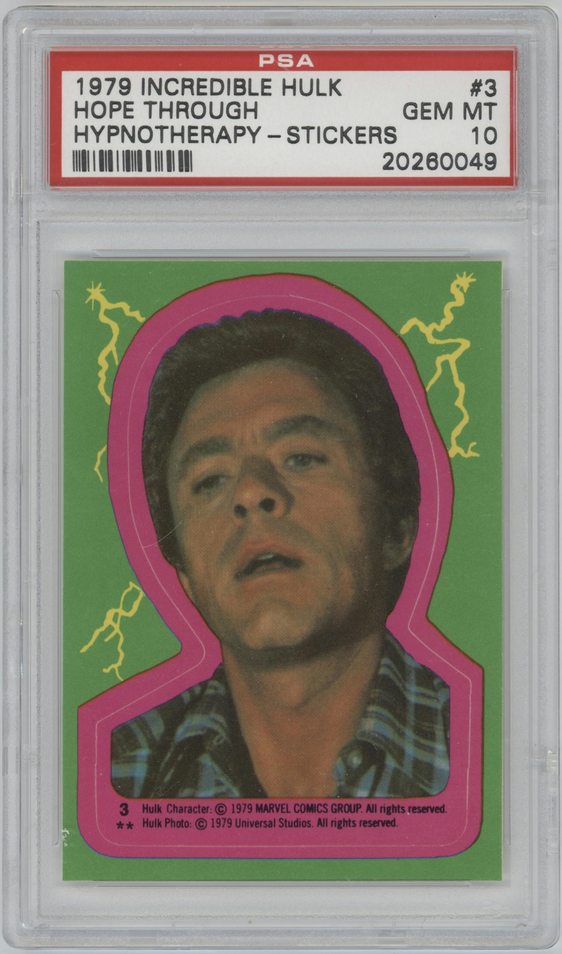 Hope Through Hypnotherapy from the 1979 Topps Incredible Hulk set graded by PSA and given an overall grade of 10.