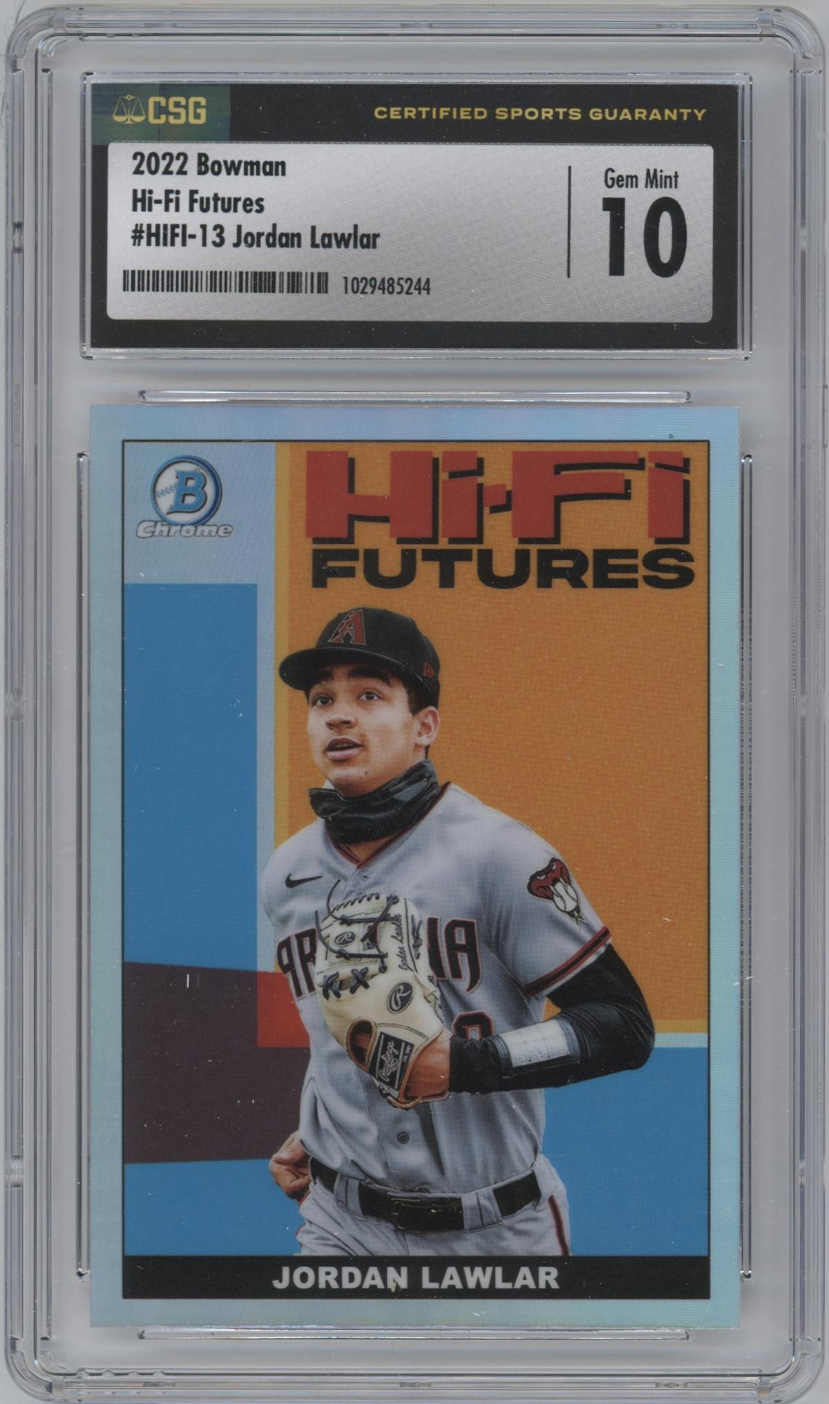 Jordan Lawlar from the 2022 Bowman set graded by CSG and given an overall grade of 10.