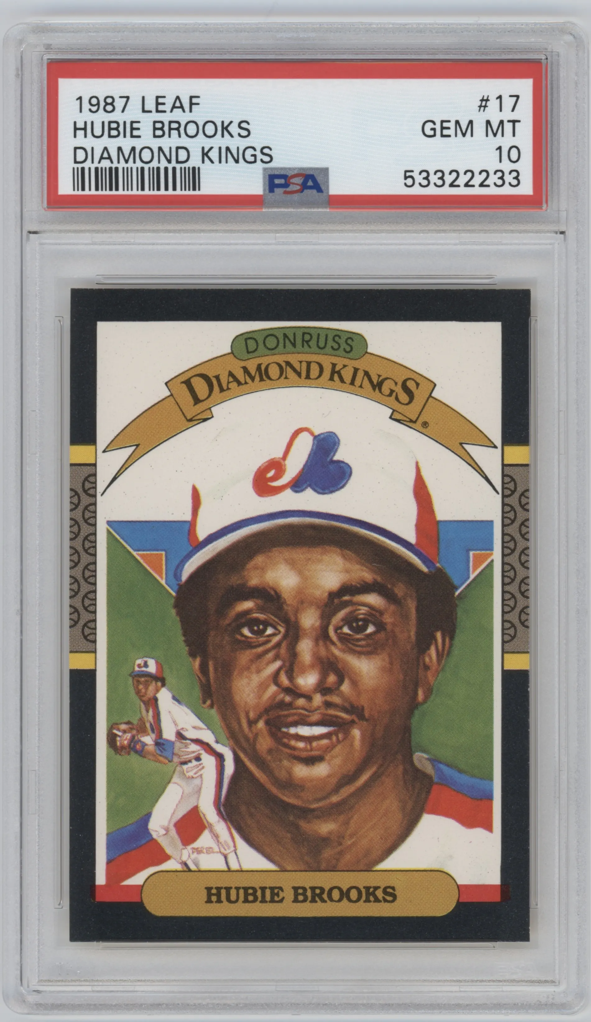Hubie Brooks from the 1987 Leaf set graded by PSA and given an overall grade of 10.