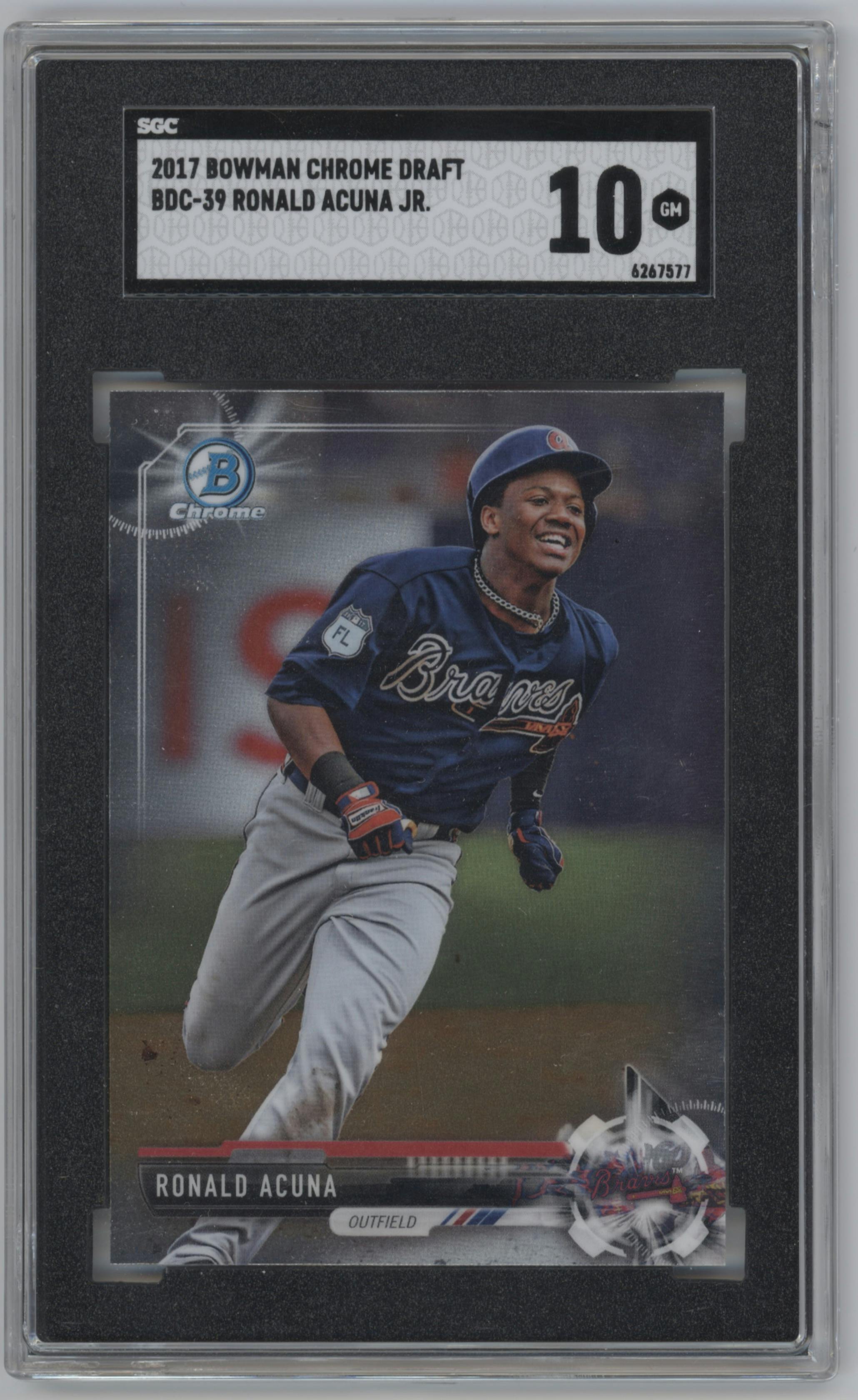 Ronald Acuna from the 2017 Bowman Draft set graded by SGC and given an overall grade of 10.