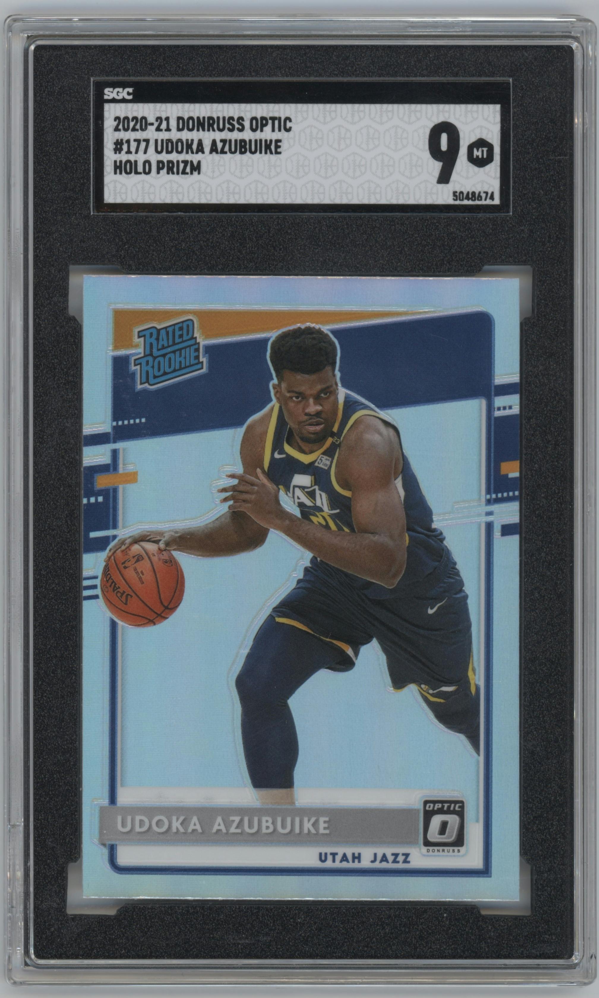Udoka Azubuike from the 2020-21 Panini Donruss Optic set featuring a Holo parallel graded by SGC and given an overall grade of 9.