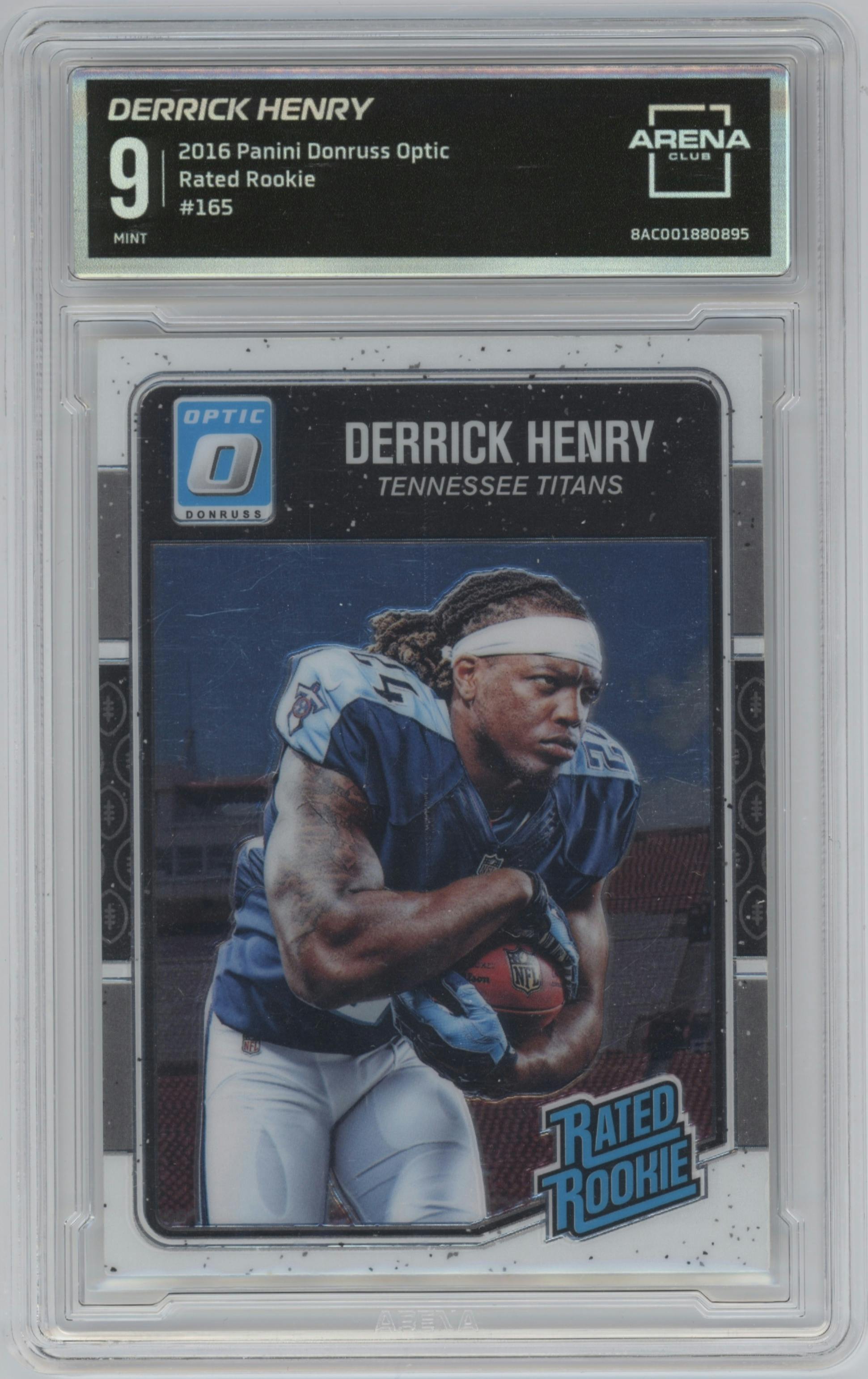 Derrick Henry from the 2016 Panini Donruss Optic Football  set graded by Arena Club and given an overall grade of 9.