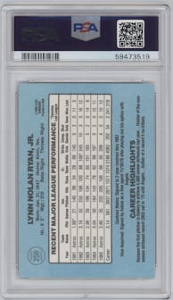 Nolan Ryan from the 1986 Donruss set graded by PSA and given an overall grade of 8.