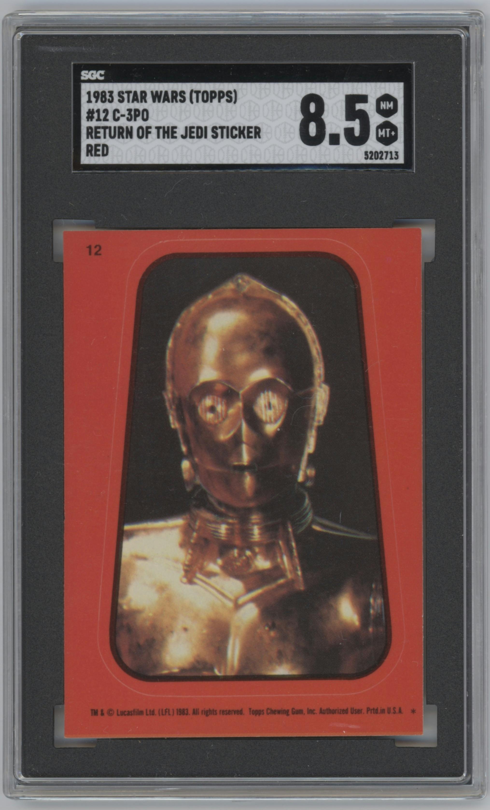 C-3P0 from the 1983 Topps Star Wars Return of the Jedi  set graded by SGC and given an overall grade of 8.5.