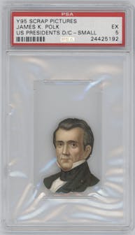 James Polk from the 1888 Y95 Scrap Pictures set featuring a Die Cut parallel graded by PSA and given an overall grade of 5.