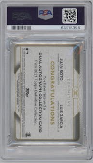 J.Soto/L. Garcia from the 2021 Topps Definitive Collection set graded by PSA and given an overall grade of 9.