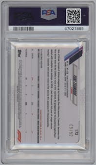Yuki Tsunoda from the 2021 Topps Chrome F1 Sapphire set featuring a Gold parallel graded by PSA and given an overall grade of 10.