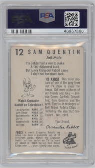 Sam Quentin from the 1962 Bell Brand Crusader Rabbit set graded by PSA and given an overall grade of 1.5.