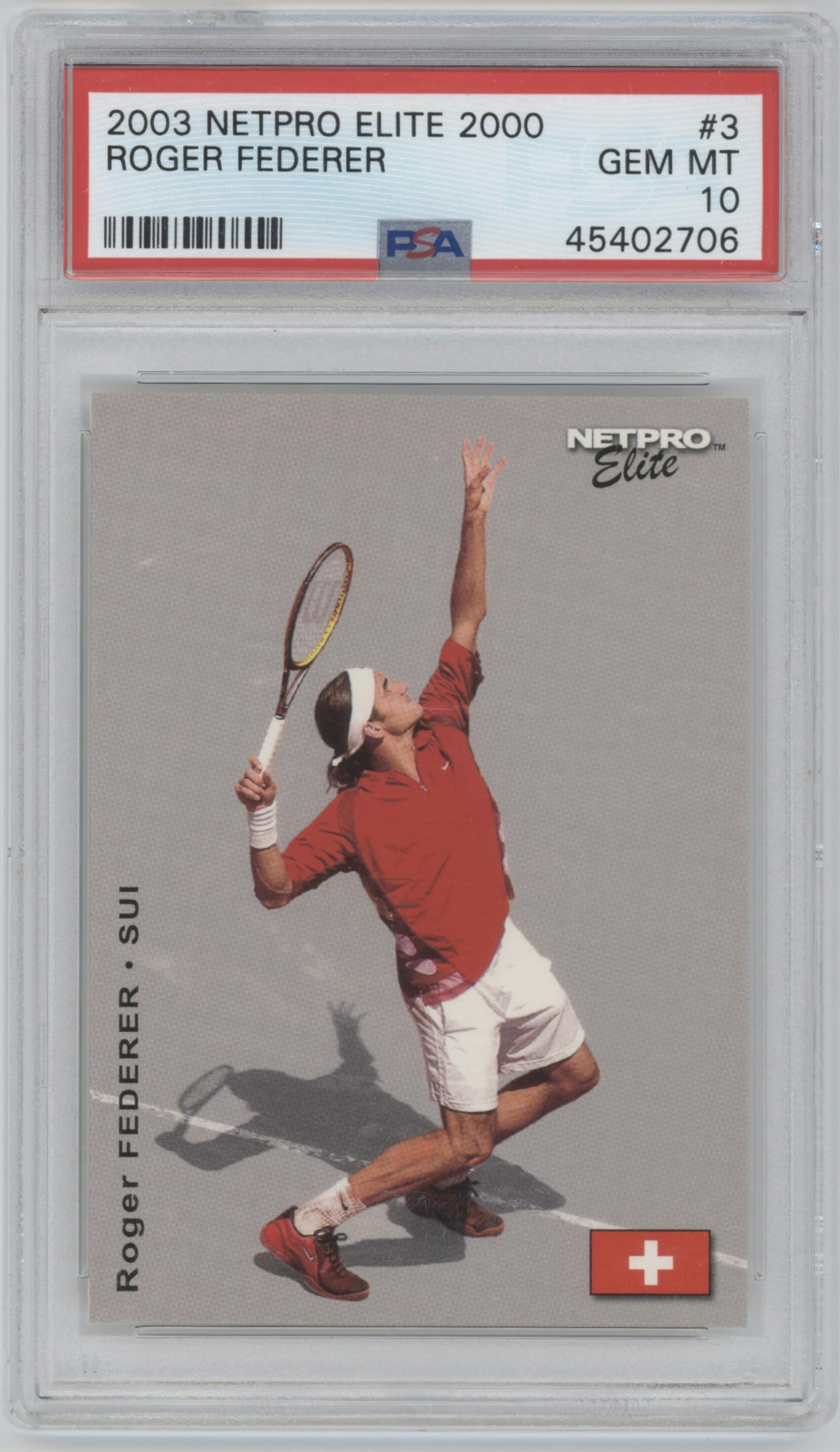 Roger Federer from the 2003 Netpro set graded by PSA and given an overall grade of 10.