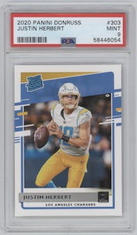 Justin Herbert from the 2020 Panini Donruss set graded by PSA and given an overall grade of 9.