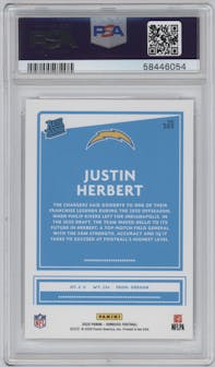 Justin Herbert from the 2020 Panini Donruss set graded by PSA and given an overall grade of 9.
