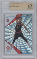 Trae Young from the 2018-19 Panini Revolution  set featuring a Sunburst parallel graded by Beckett and given an overall grade of 9.5.