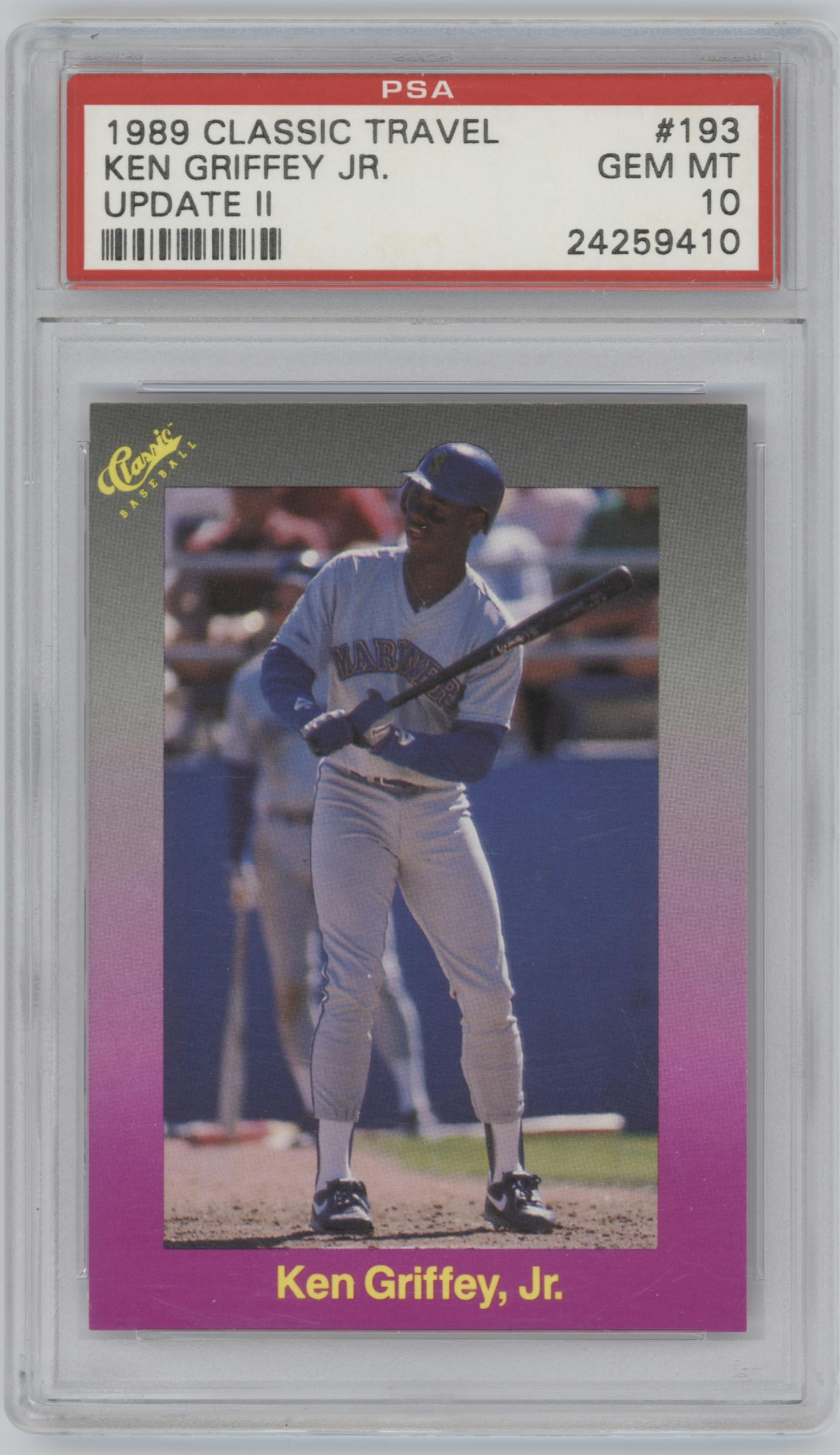 Ken Griffey Jr. from the 1989 Classic Travel set graded by PSA and given an overall grade of 10.